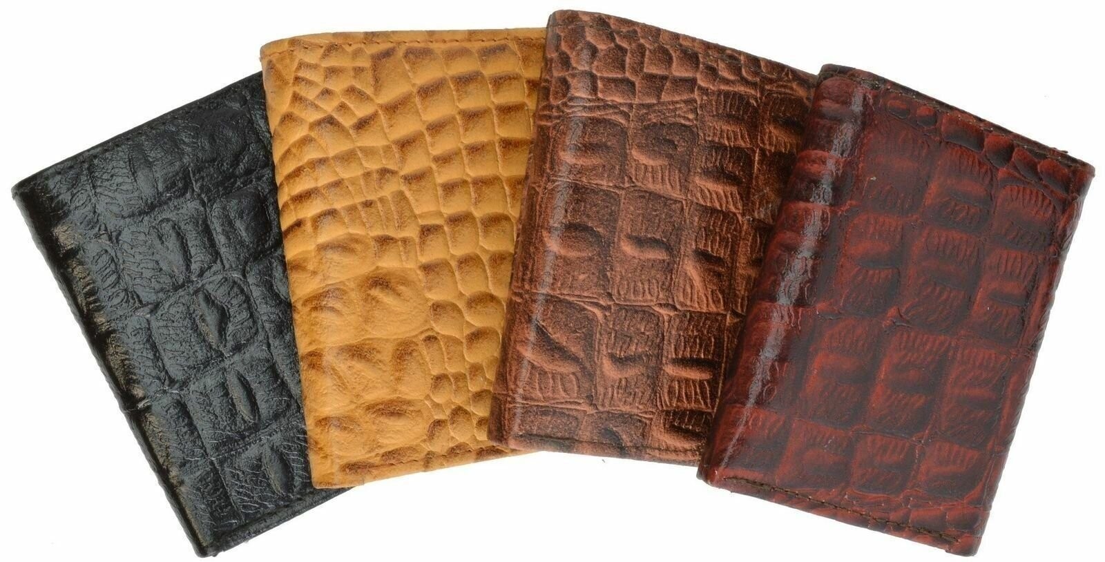 Alligator Print Cowhide Leather Trifold Wallet with ID Window & Credit Card Slot