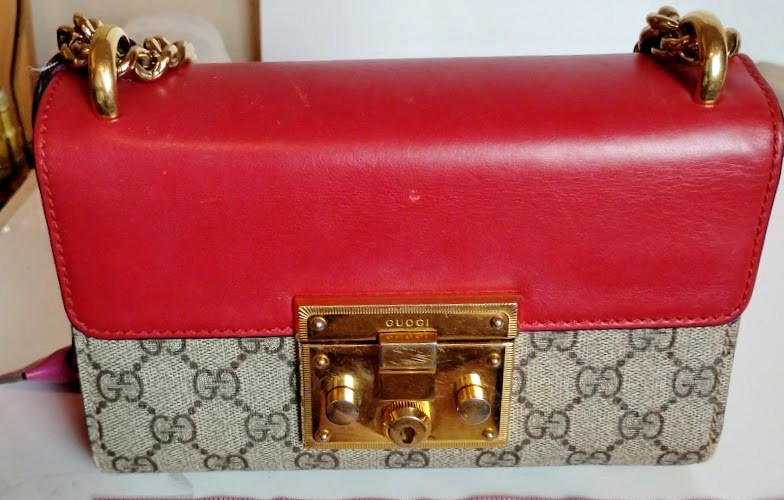 Gucci Padlock GG Supreme Small Shoulder Bag Canvas Red Leather Chain 409487 COA