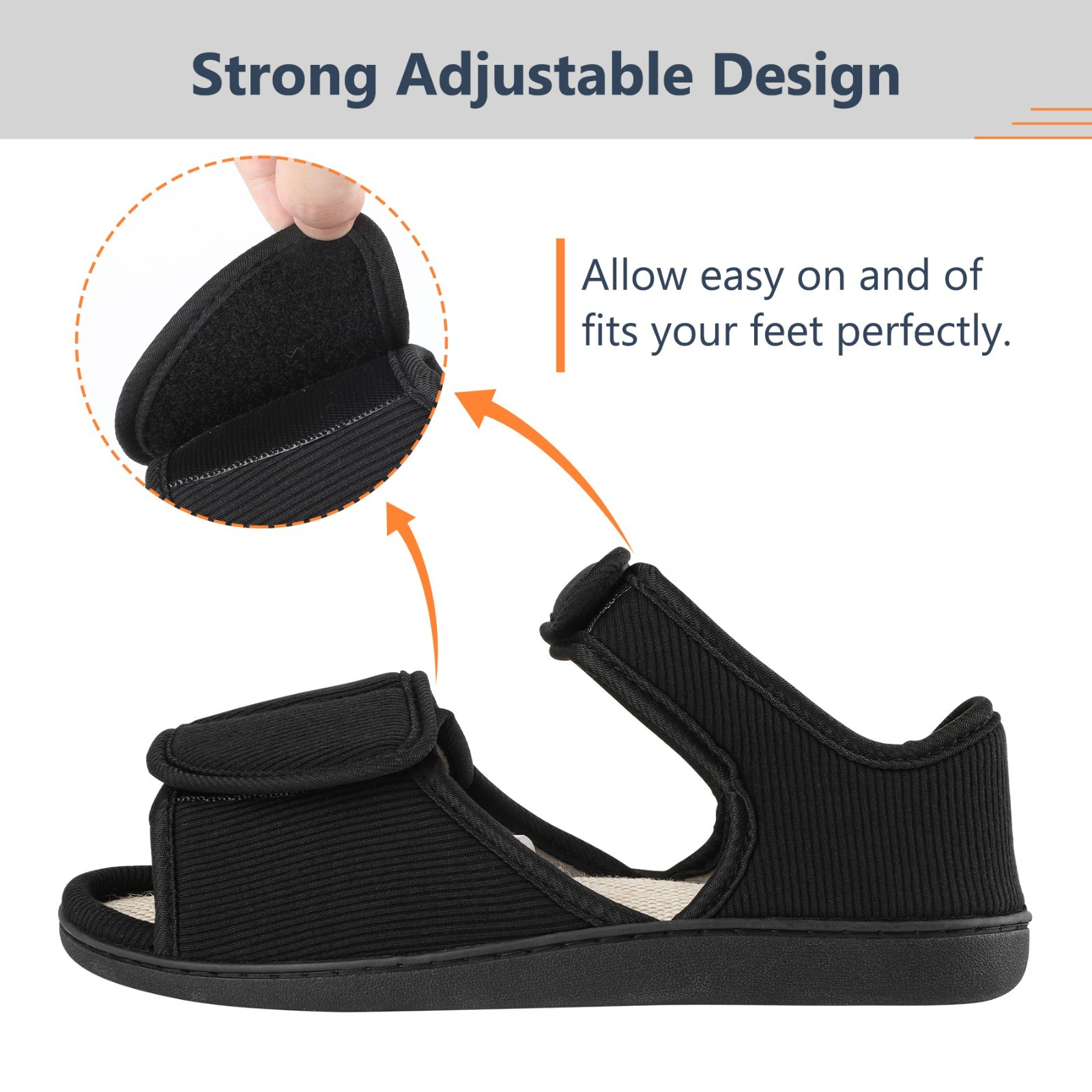 Men’s Breathable Diabetic Sandals, Wide Width Adjustable Hook & Loop Open Toe