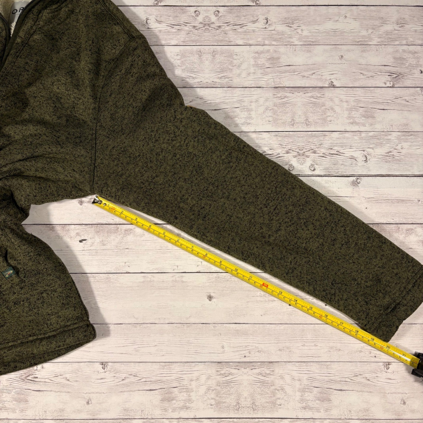 Orvis Mens Quarter Zip Sherpa Lined Sweater Pullover Olive Green Marl Medium