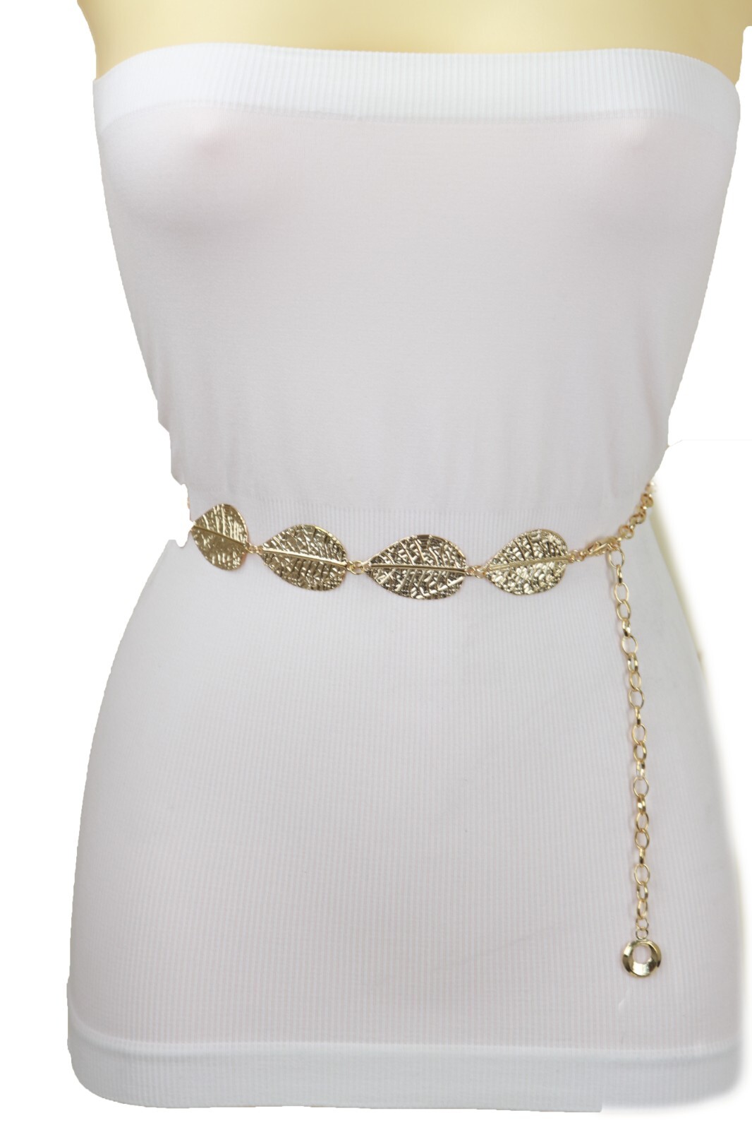 Women Gold Color Metal Chain Fashion Belt Hip High Waist Leaf Charms Size S M