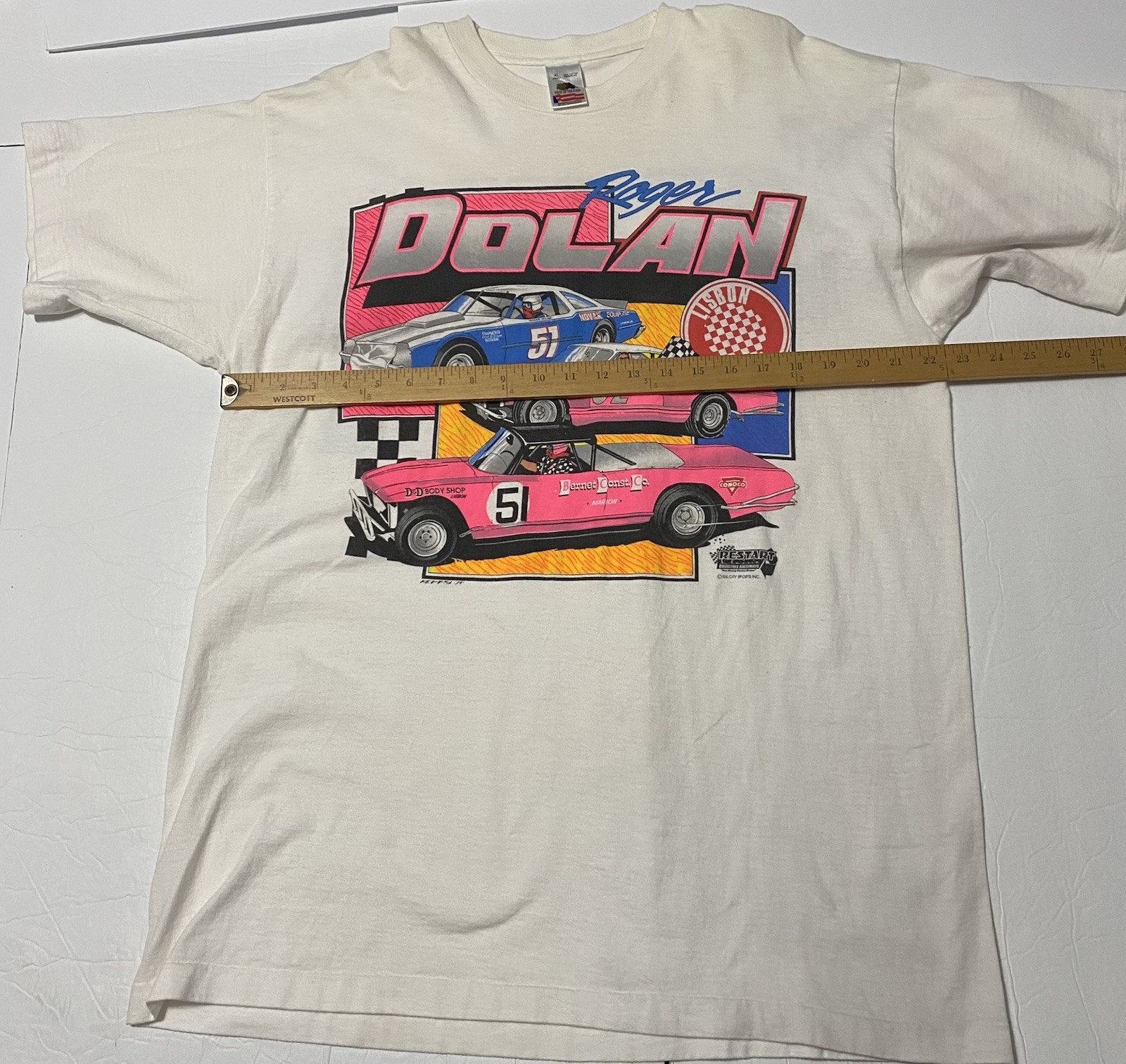 Vintage Roger Dolan Dirt Track Racing Shirt XL 22.5×30.5 Stains/Need Oxiclean