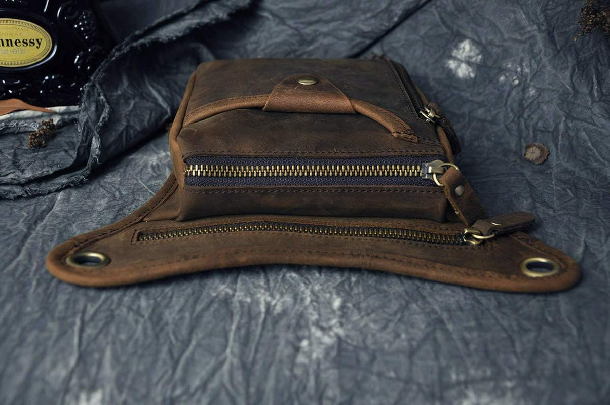 Mens Genuine Leather Outdoor Sporting Hicking Waist Hip Pack Messenger Shoulder