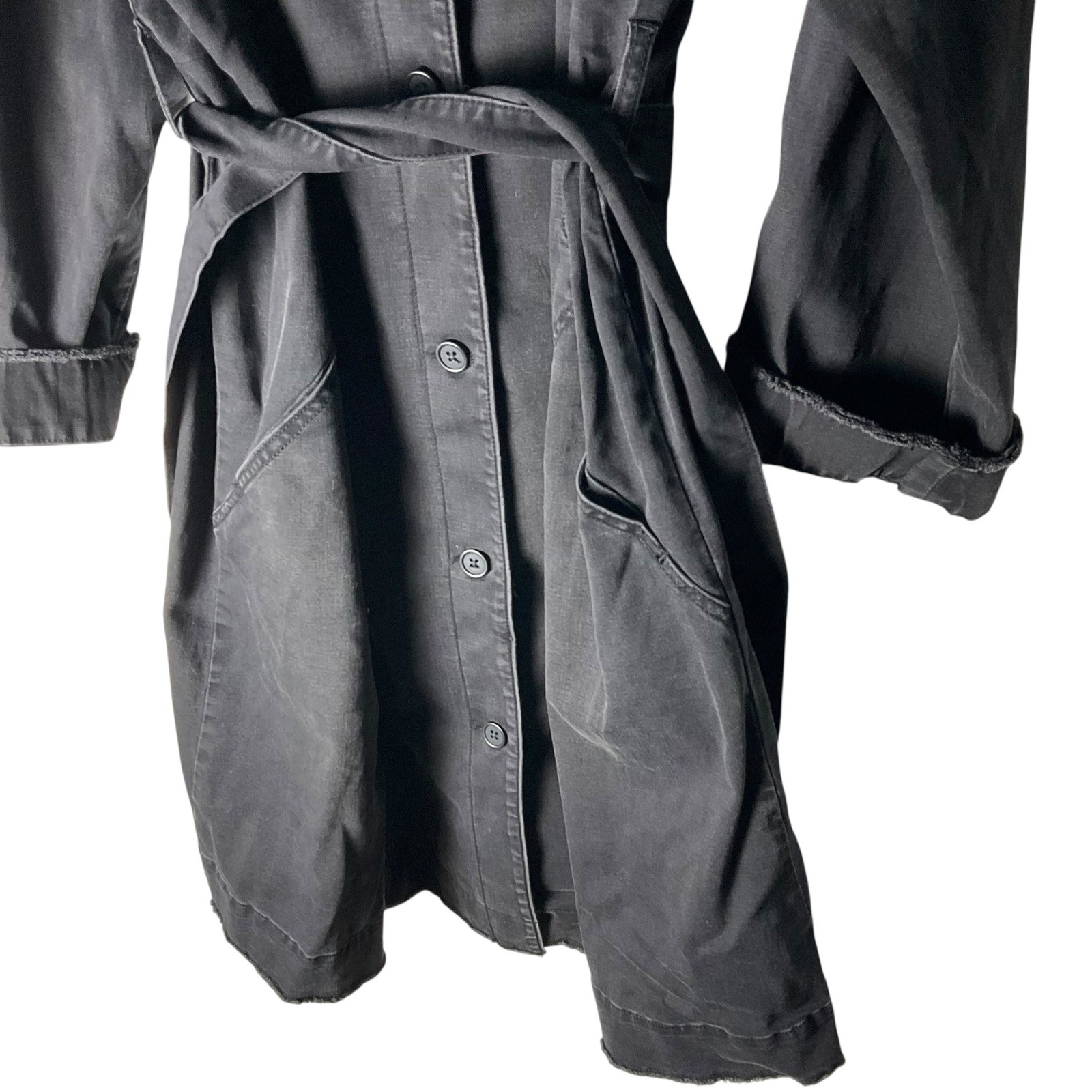 LOGO by Lori Goldstein Denim Belted Trench Coat A629604 Black Size Large NEW