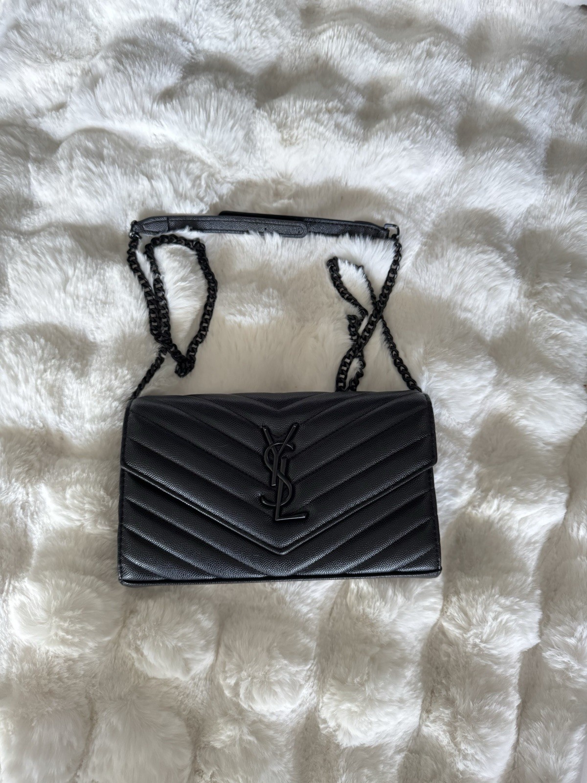 Ysl Saint Laurent Black Wallet and Chain Crossbody Strap