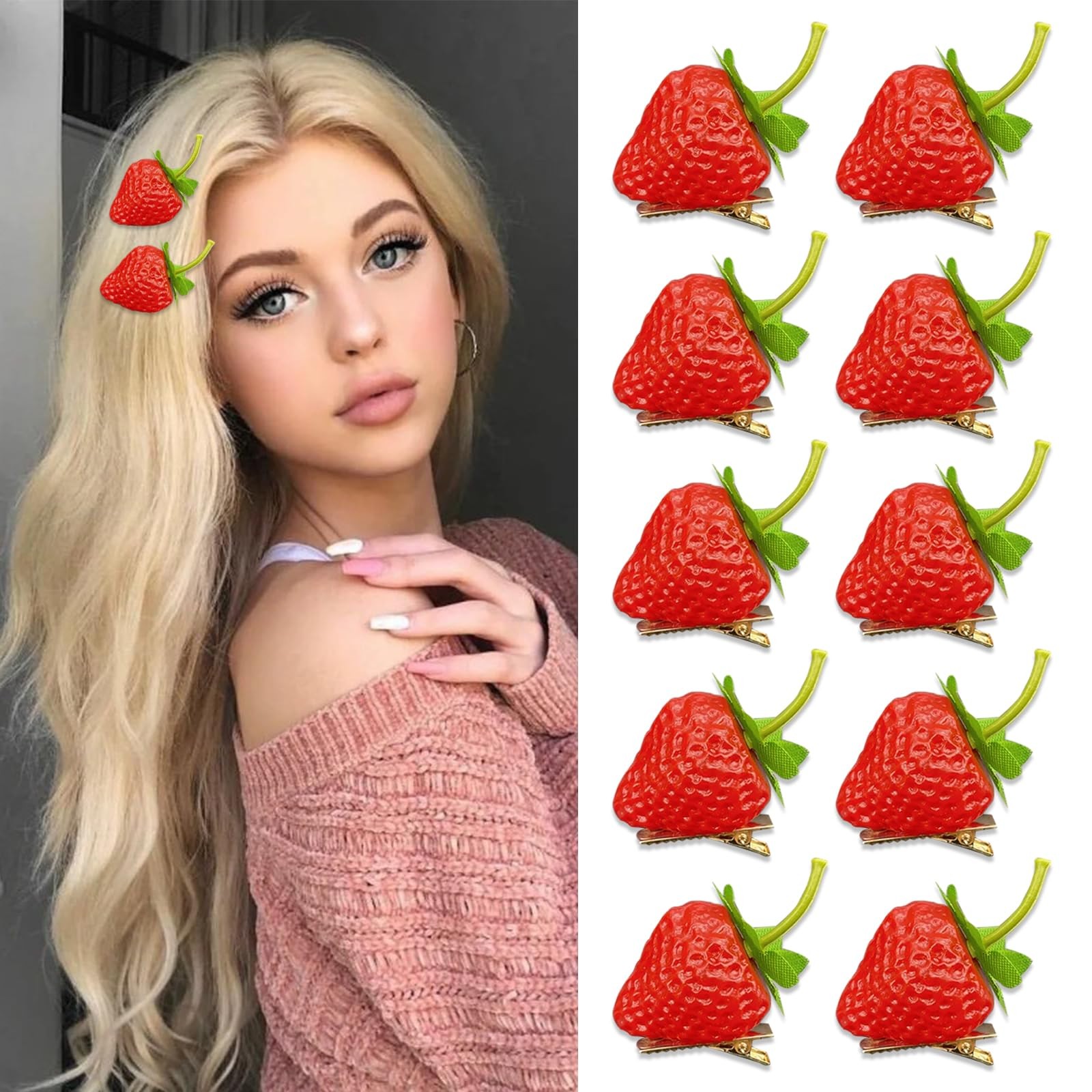 10 Pcs Strawberry Hair Clips Women Bangs Alligator Christmas Red