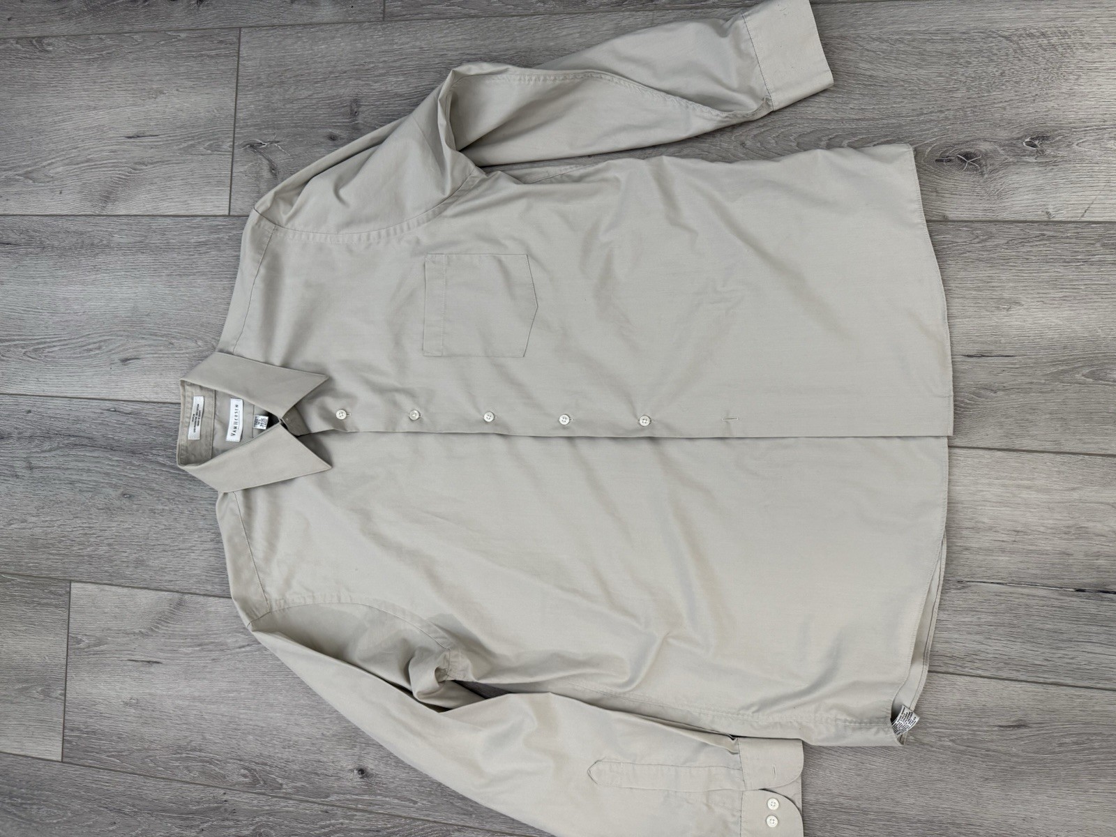 90s Vintage Van Heusen Dress Shirt 16 1/2 34/35 L Grey Off White