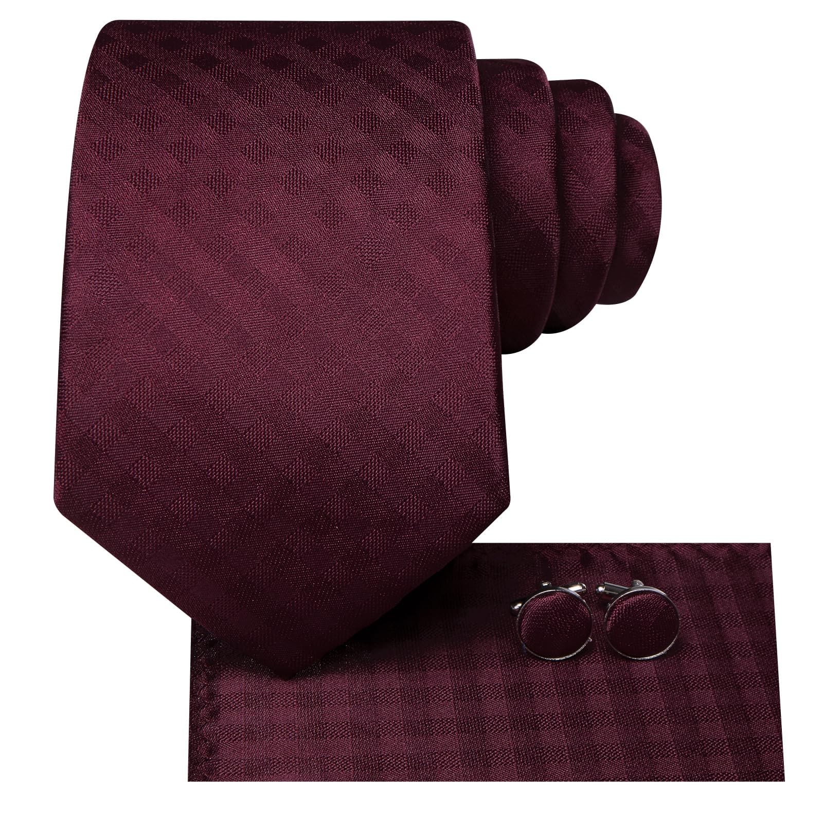 70 inches Ties for Men Silk Extra Long Necktie and Pocket Square Wine Red