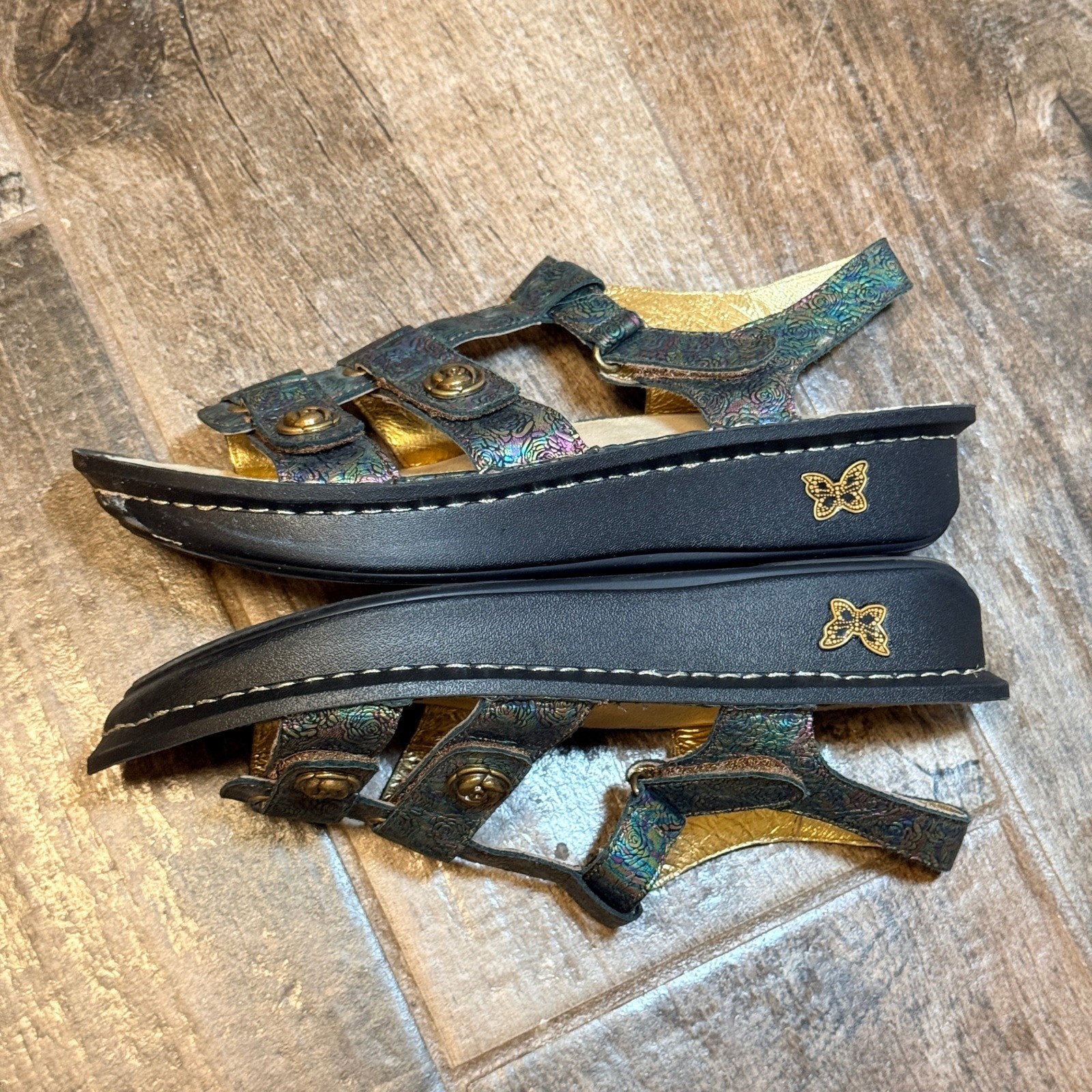 Alegria Kleo Iridescent Floral Leather Gladiator Sandals, Multi,41 (10.5/11)