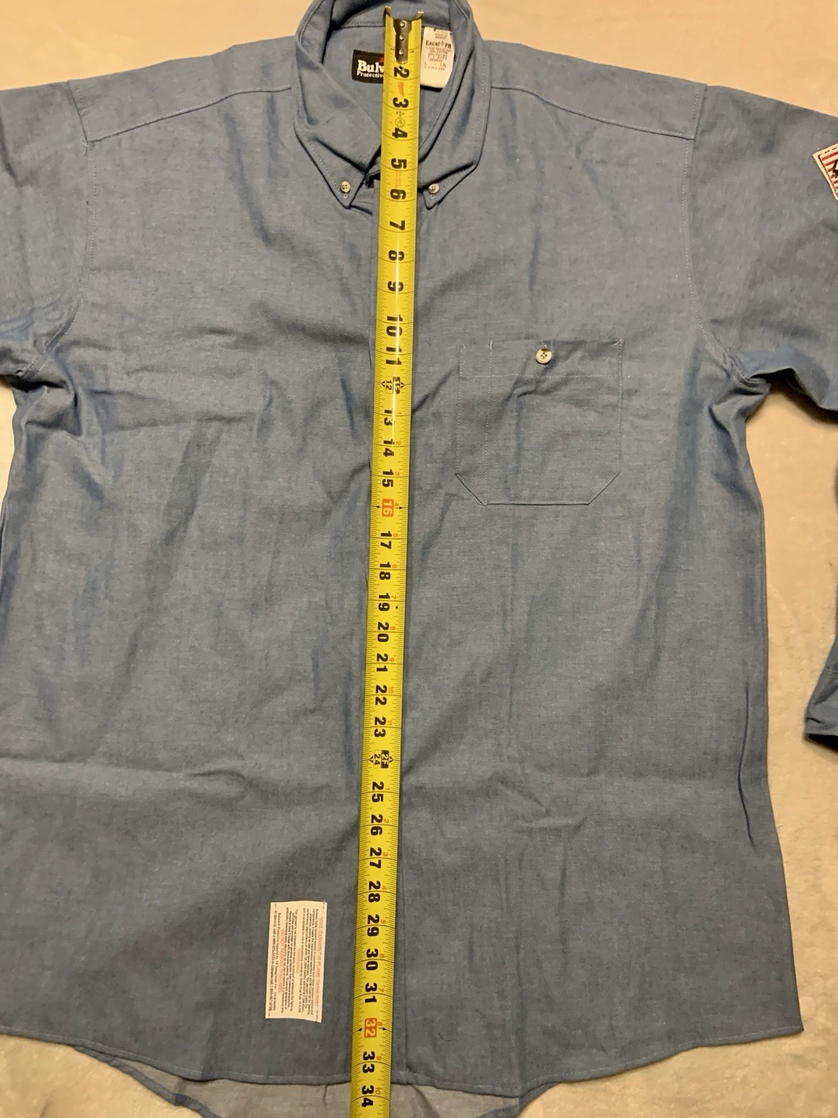 Bulwark Shirt Mens L Blue Solid Long Sleeve Button Up Flame Resistant FR