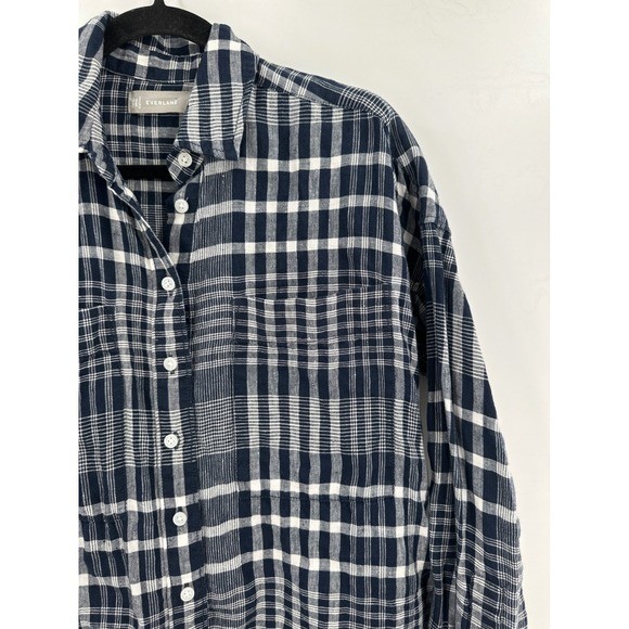 Everlane Navy White Plaid Button Down XS
