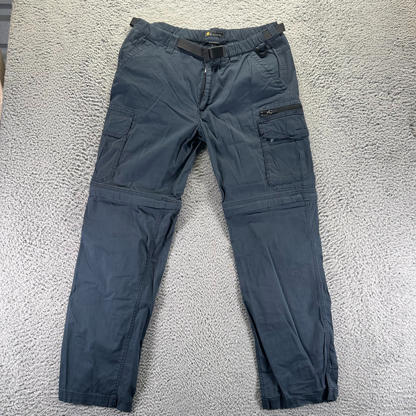 B.C. Clothing Pant Mens XL Blue Cotton Cargo Straight Convertable Hiking Stretch
