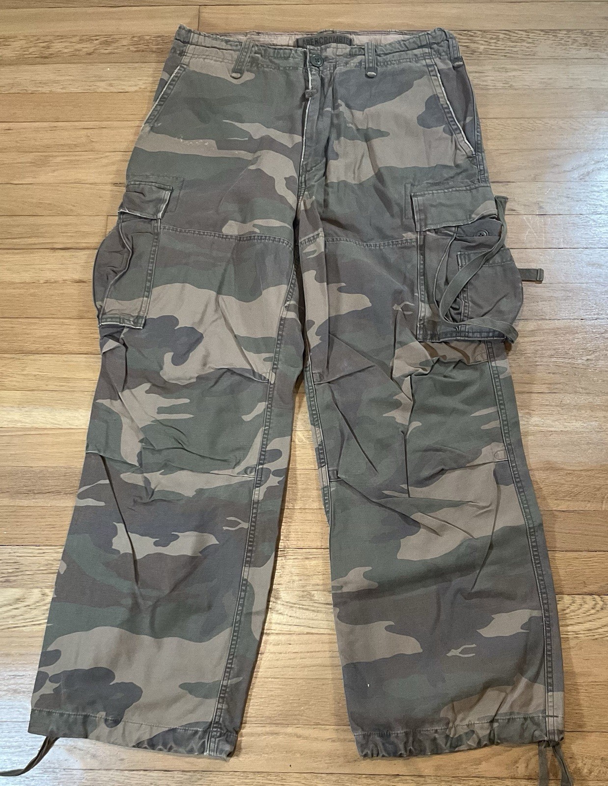 Vintage Abercrombie Fitch Paratrooper Distressed Cargo Pants Men 34×30 Camo Army