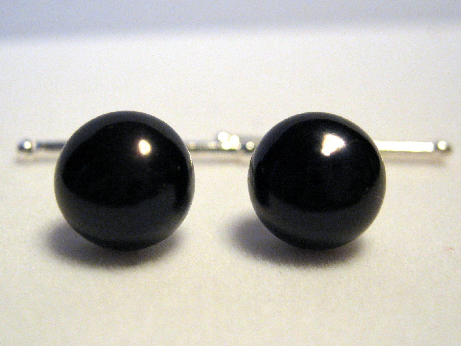 10mm Black Cultured Pearl Cuff Links – Sterling Silver .925 Chain Handmade New