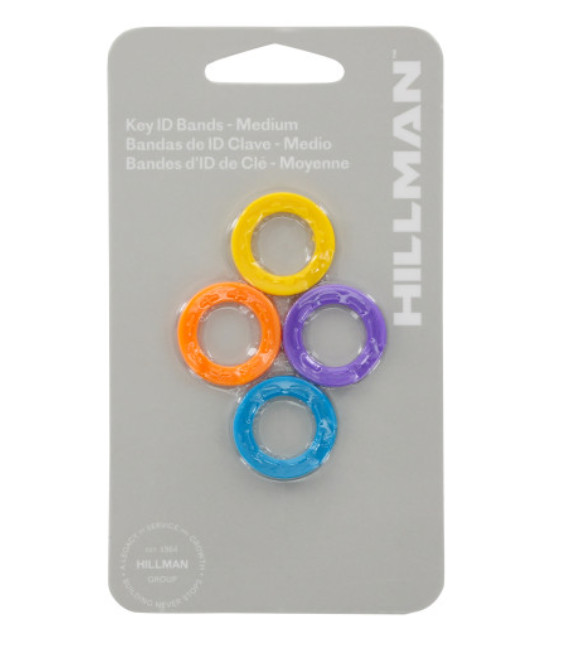 Hillman Plastic Identity Assorted Colors Bands/Caps Key Ring 4 pk Wont Fade