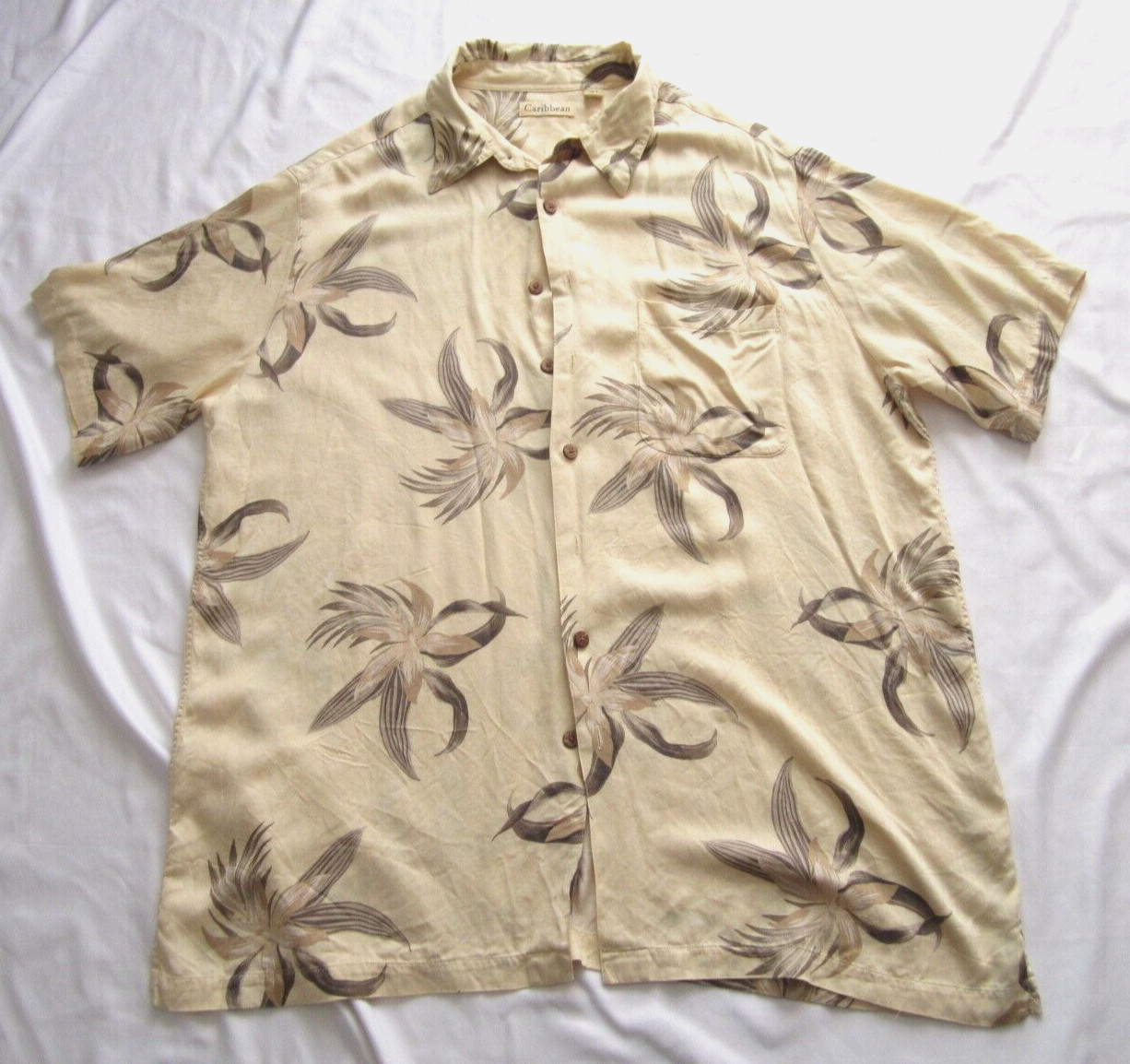 Men Carribbean 100% Rayon Palm Leaf Print Short Sleeve Shirt Sz 2XT (MT451)