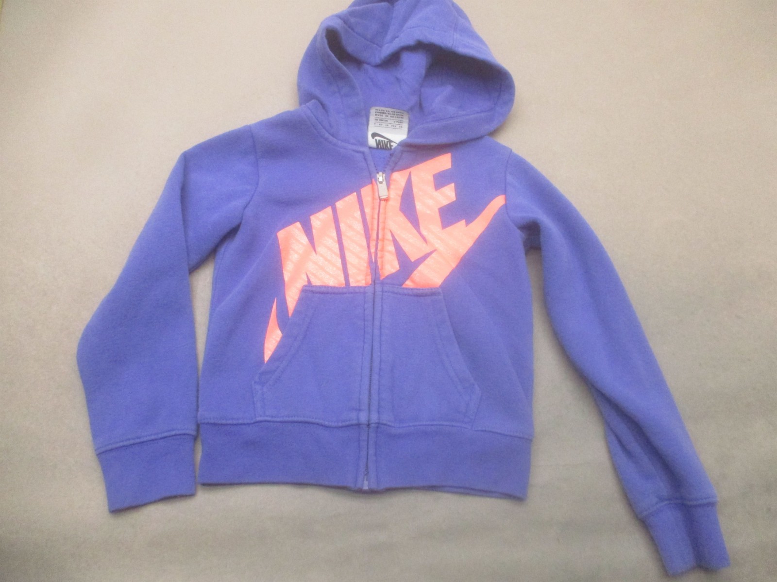 Nike Size 4 3-4y 98-104cm Kids Purple Cotton Blend Hooded Full Zip Jacket 664