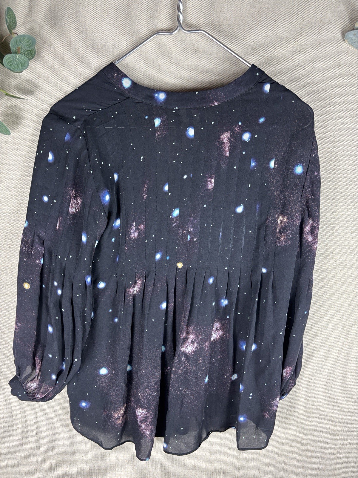Parker Black Silk Celestial Print Button-Front Blouse Extra Small