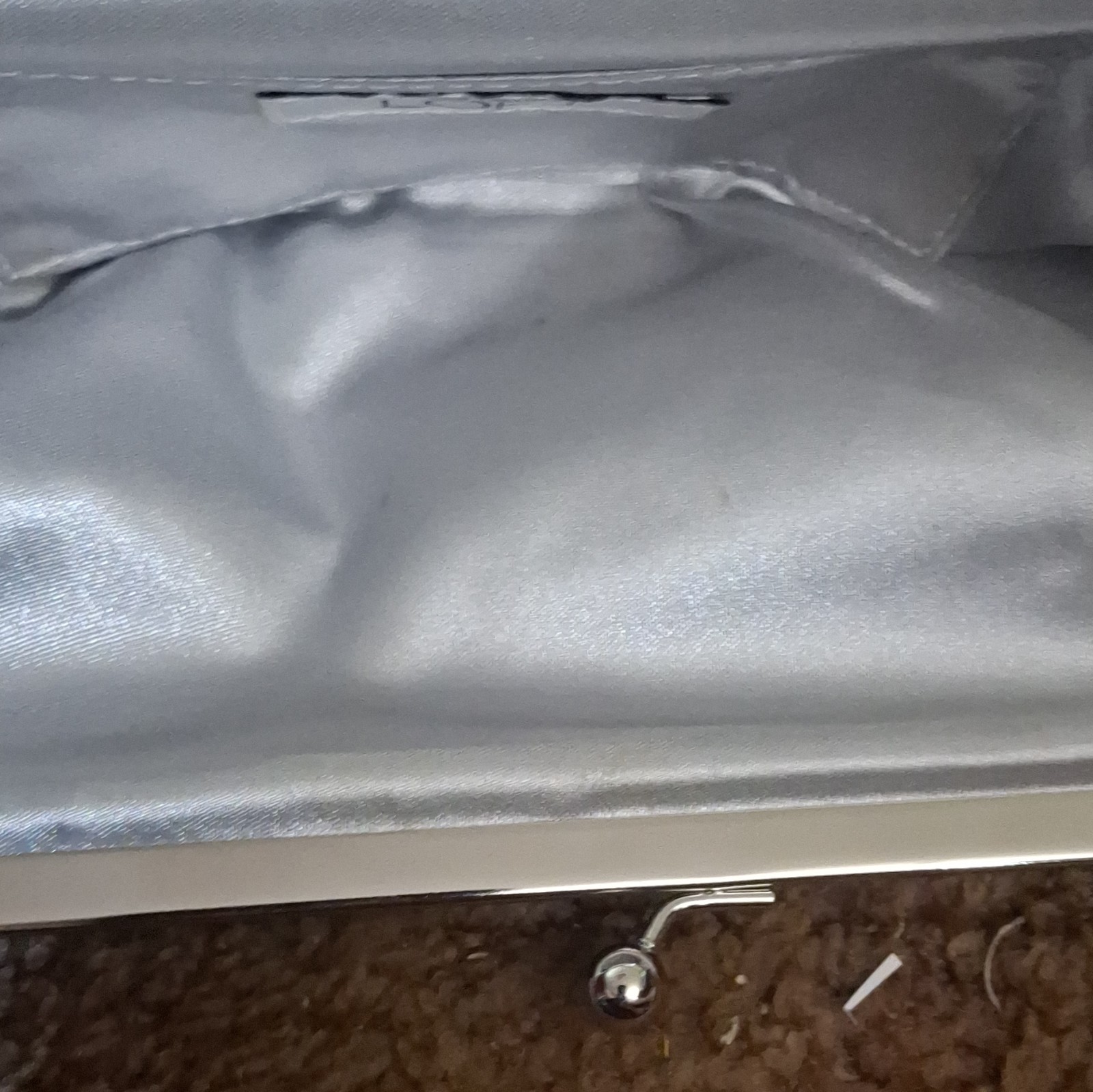 LOFT Silver Sequin Metallic Clutch Kiss Lock w/ Chain Shoulder Strap Formal