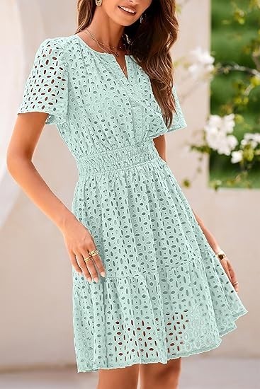 PRETTYGARDEN Womens 2026 Summer Short Dress V Neck Short Sleeve A Line
