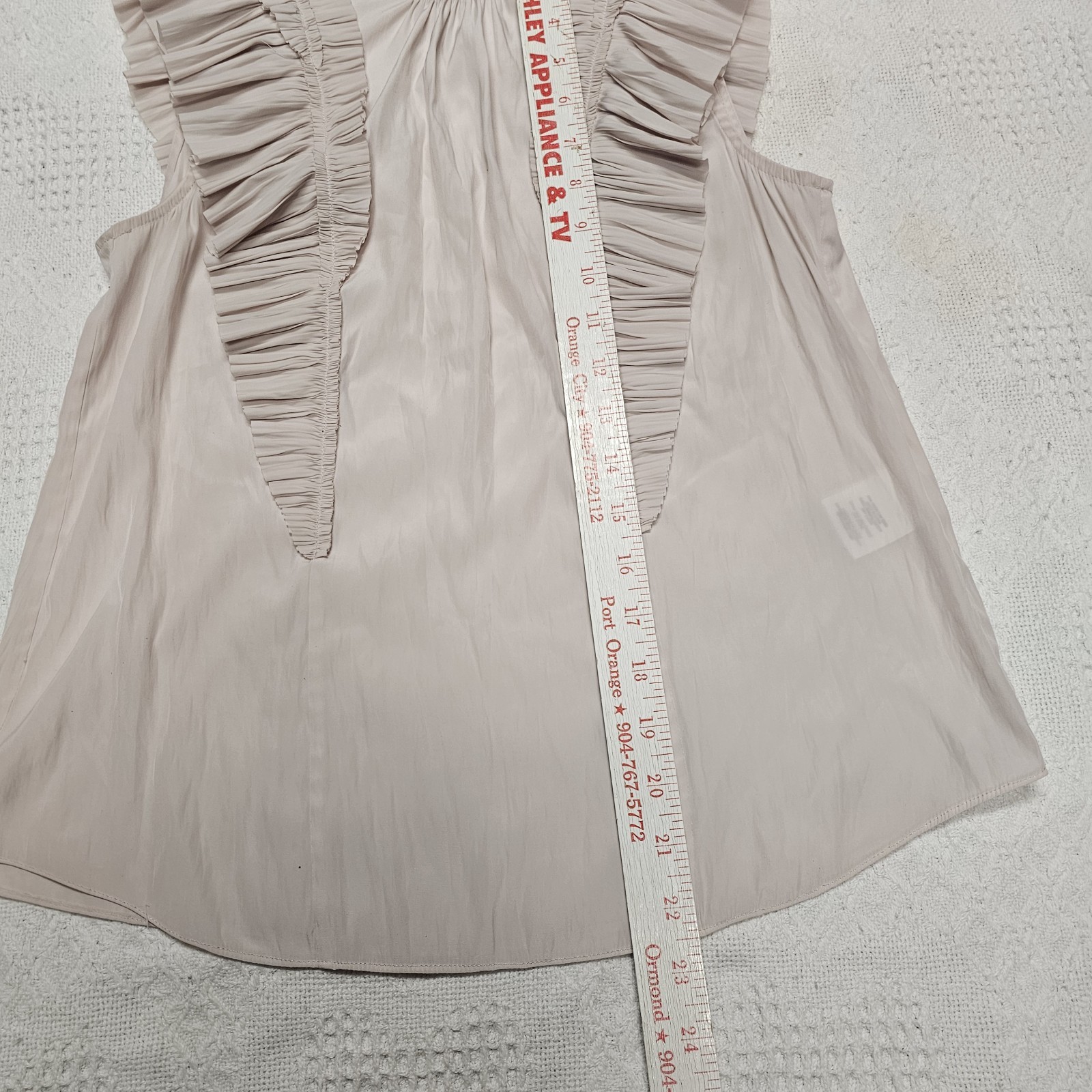 Joie Women’s Beige Solid Chiffon Ruffle Pleated Round Neck Sleeveless Blouse XS