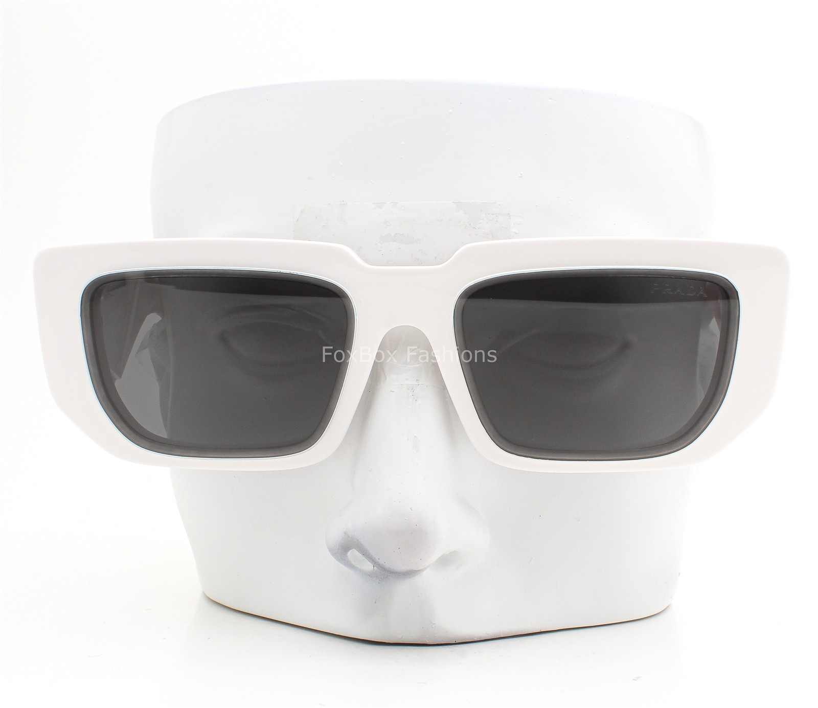 Prada Sunglasses Polished White Silver Logo SPR 11Z 461-5S0 with Case