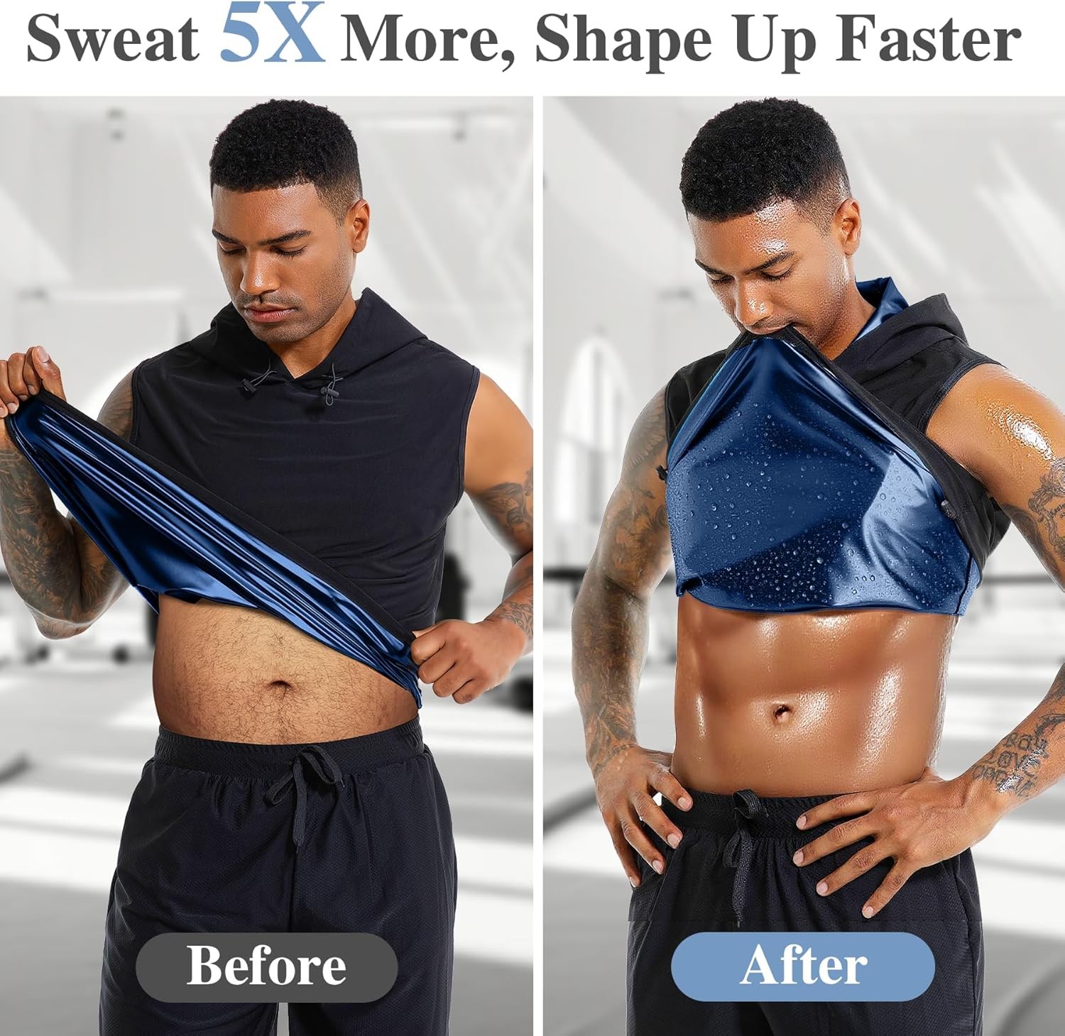 Men Sauna Shirt Heat Trapping Workout Vest Hoodies Tank Top Sweat Suit Shaper US