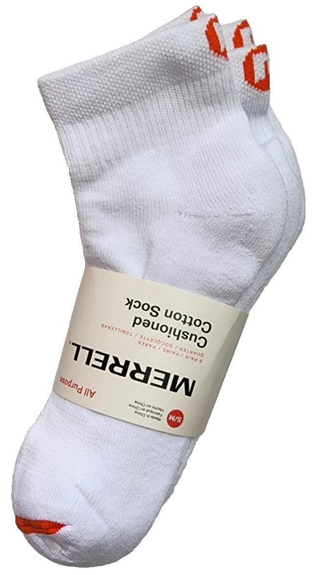 Merrell Cushioned Quarter White Cotton Socks 6 Pairs Size S/M Women 5 – 9.5