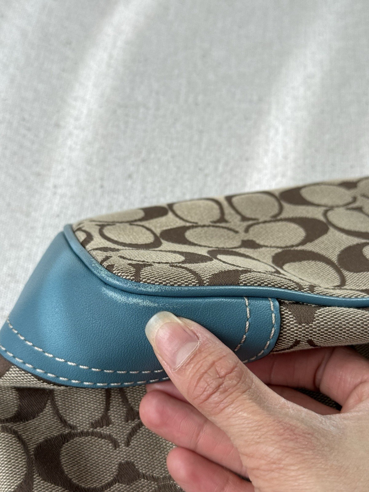 🩵Vintage Coach Signature Soho Hobo Bag Teal F10906 Y2K Canvas Leather Bag 2008