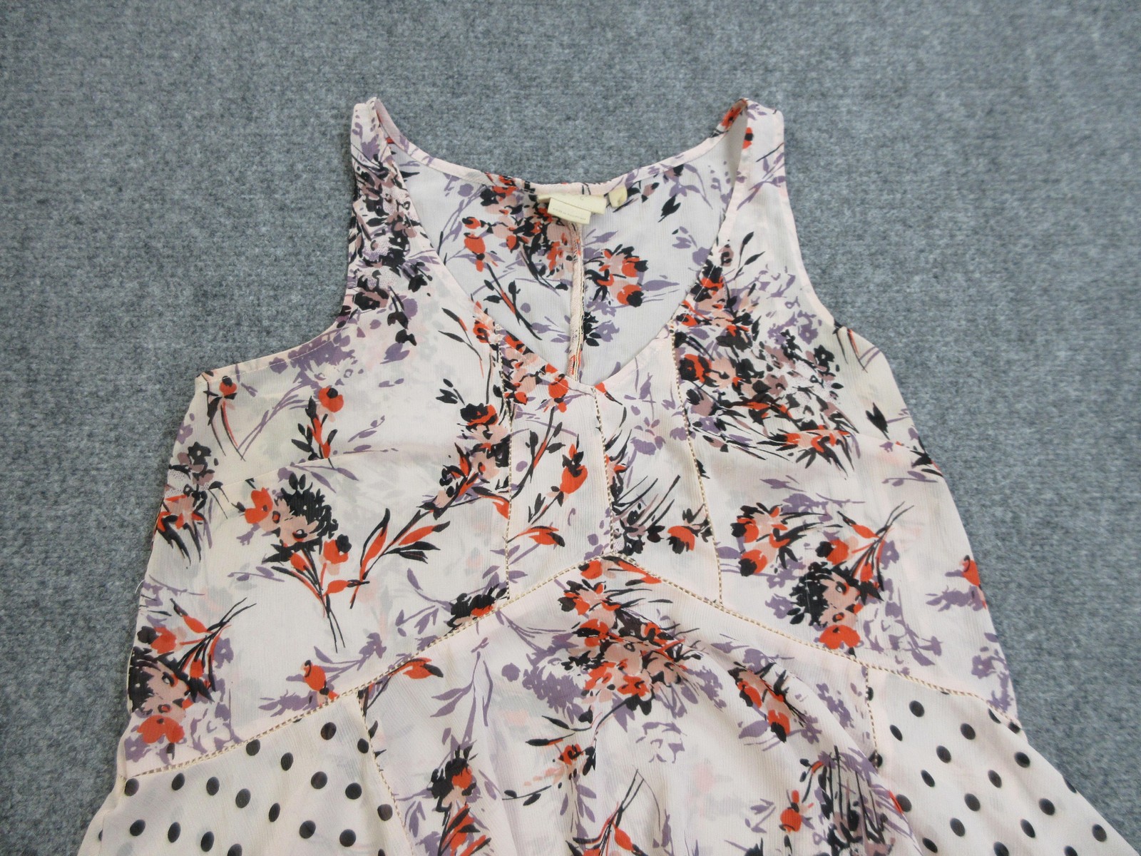 Vanessa Virginia Top Womens Medium Floral Polka Dot Handkerchief Hem Sleeveless