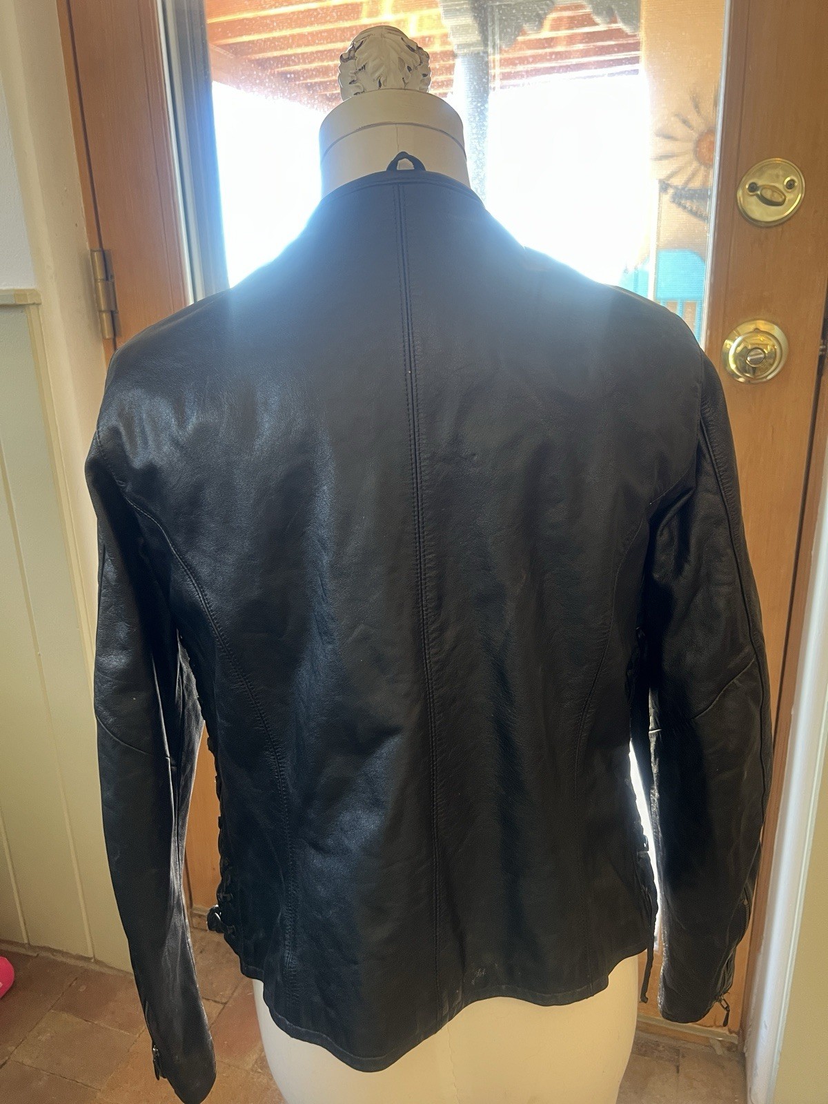 Womens Harley Davidson leather jacket Large Vintage,Fitted, Lace Up, Snap Front