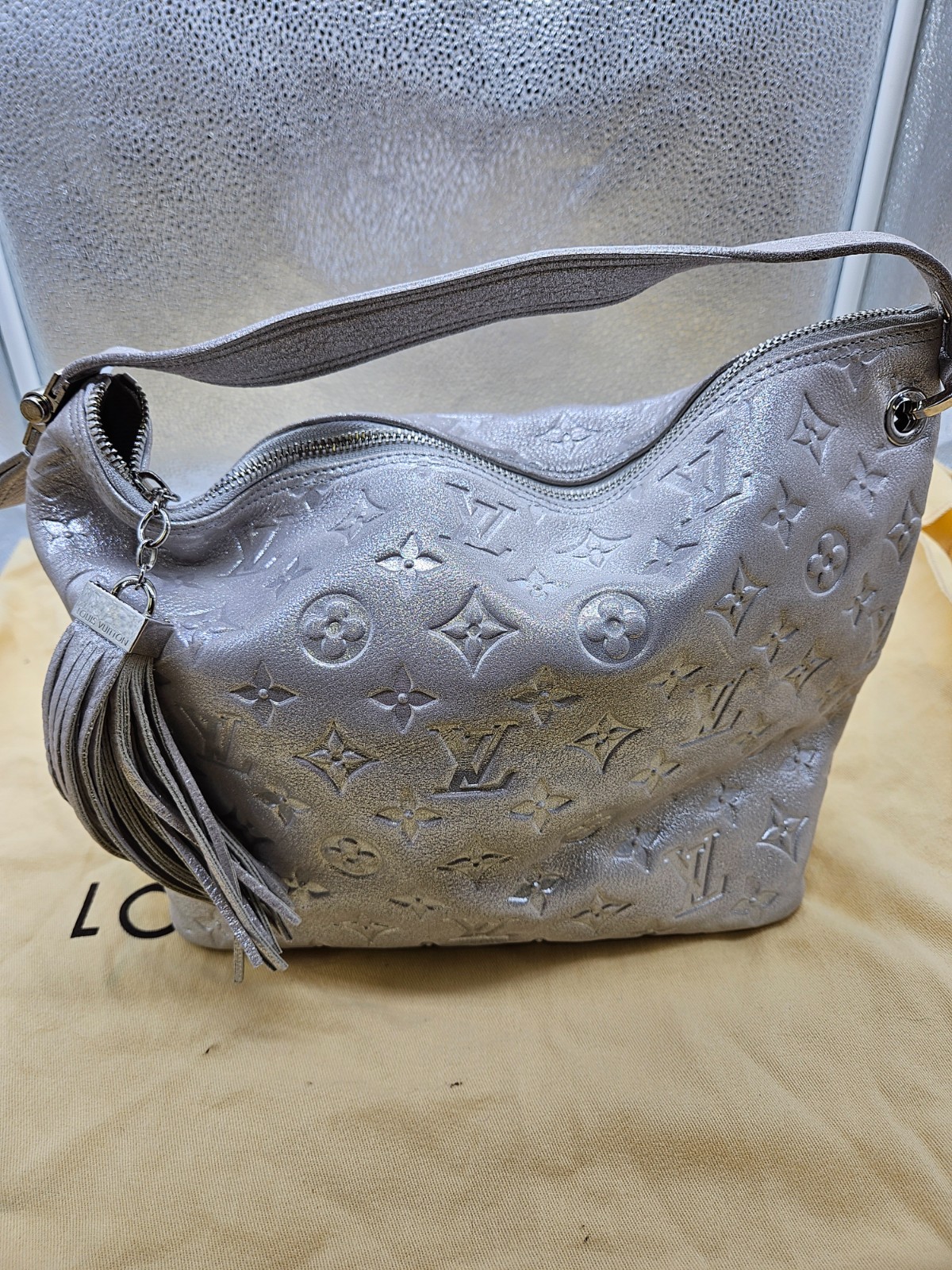 LOUIS VUITTON Silver Monogram Shimmer Leather Halo Bag