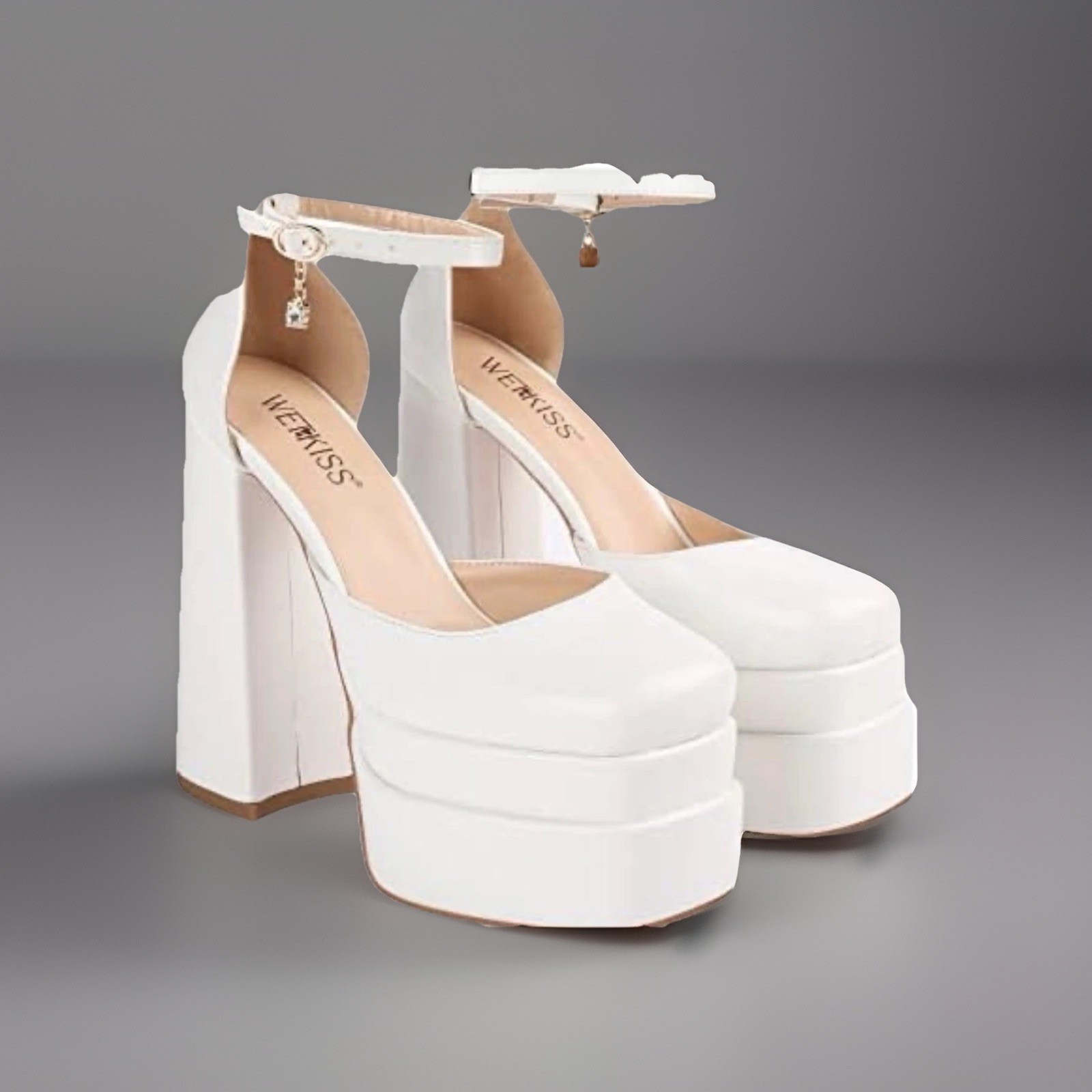 Y2K 14cm Women Rhinestones Buckle Platform Sandals Women Square Toe Size 9.5