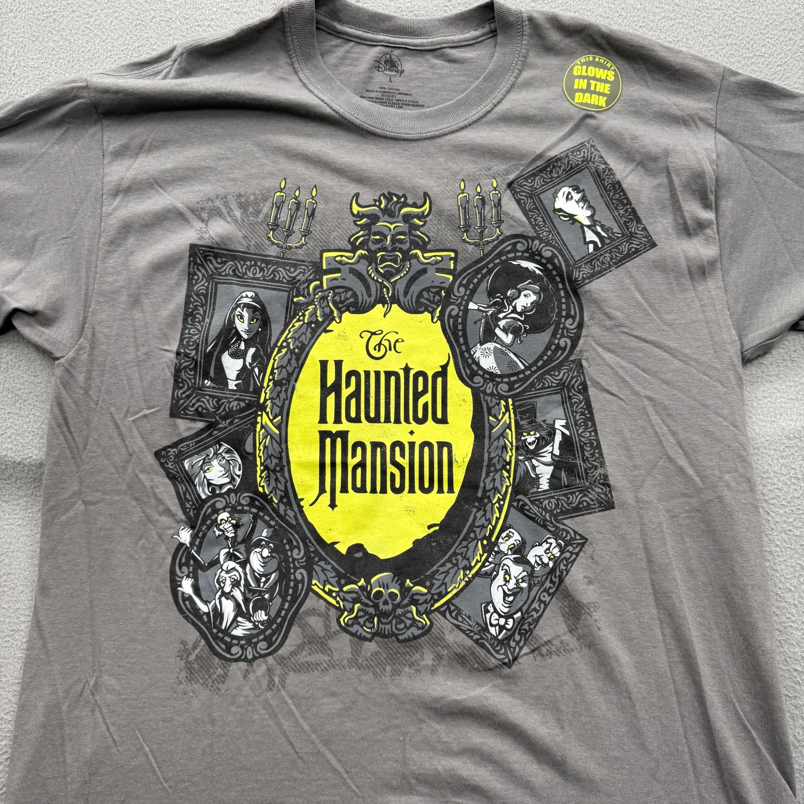 Disney Haunted Mansion Shirt Mens Large Gray Glow In The Dark Tee Halloween