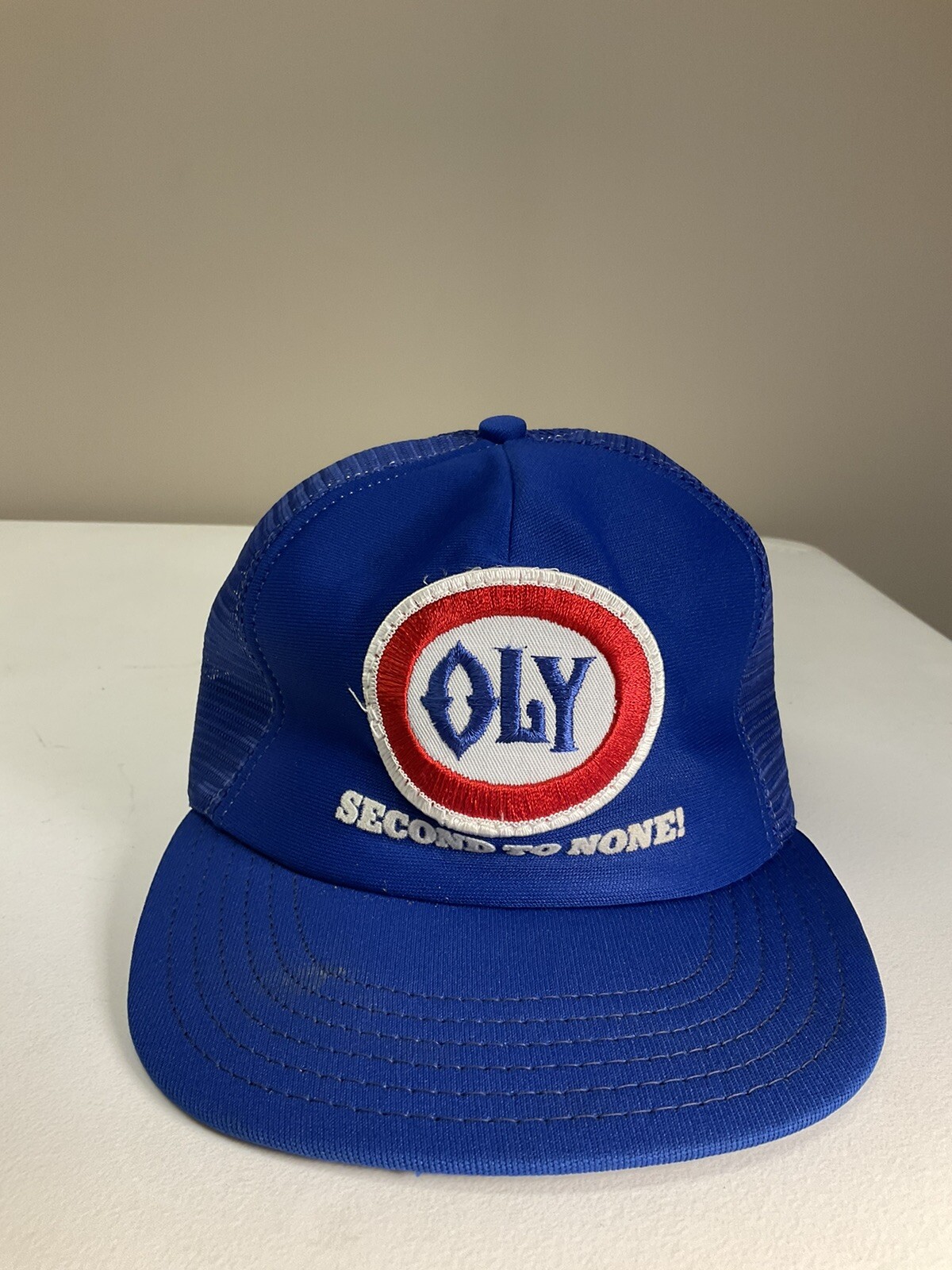 Vintage Olympia Beer Men’s Trucker Hat BLUE Snapback OLY AND ME SECOND TO NONE
