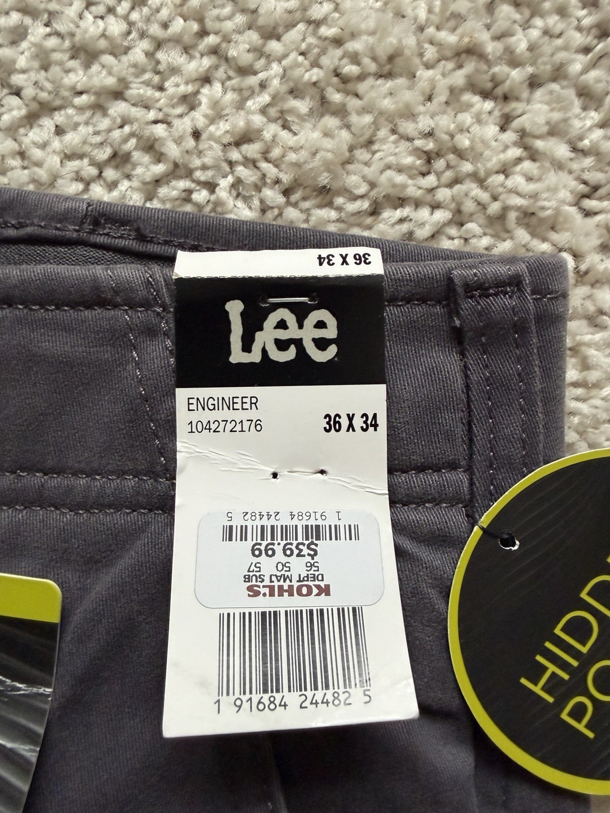 Lee – Extreme Comfort MVP Engineer Straight Fit Cargo Pants 36×34 Gray NEW wTags