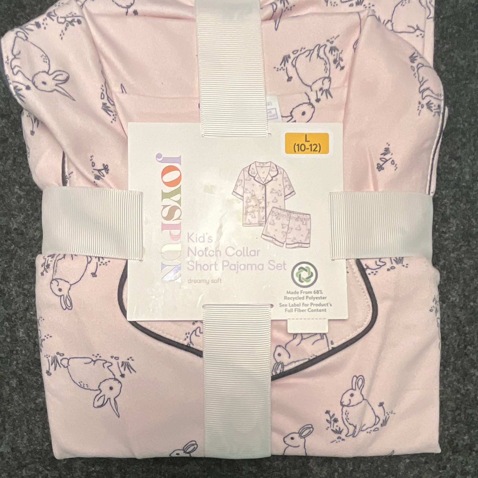 Joyspun Girls Pink Bunny Graphic Print Notch Collar Pajama Set L (10-12)