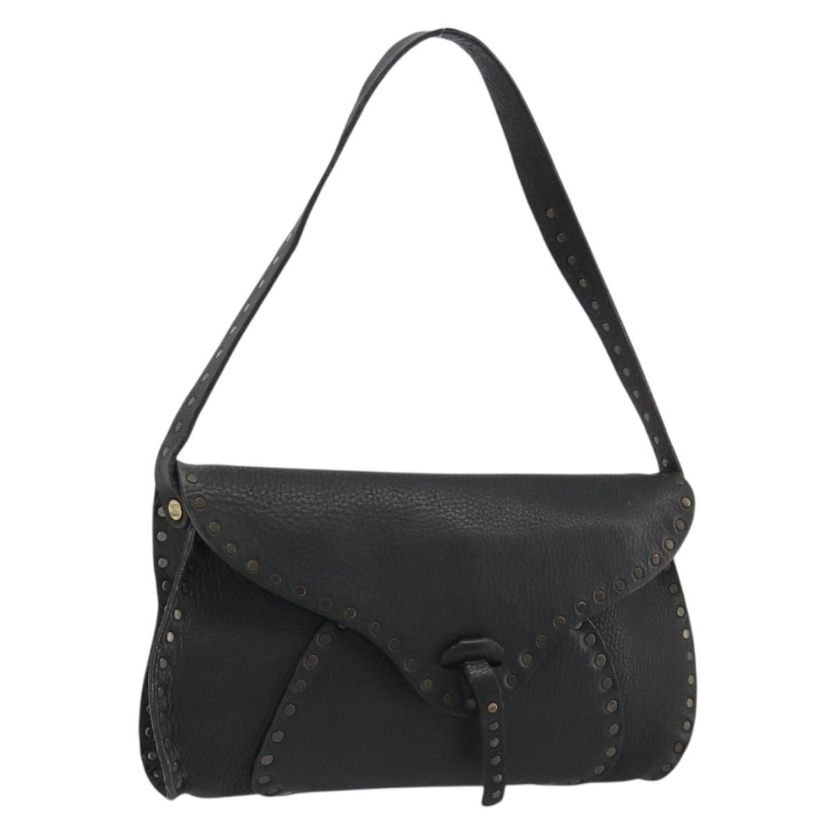 CELINE Shoulder Bag Leather Black Auth 188867V
