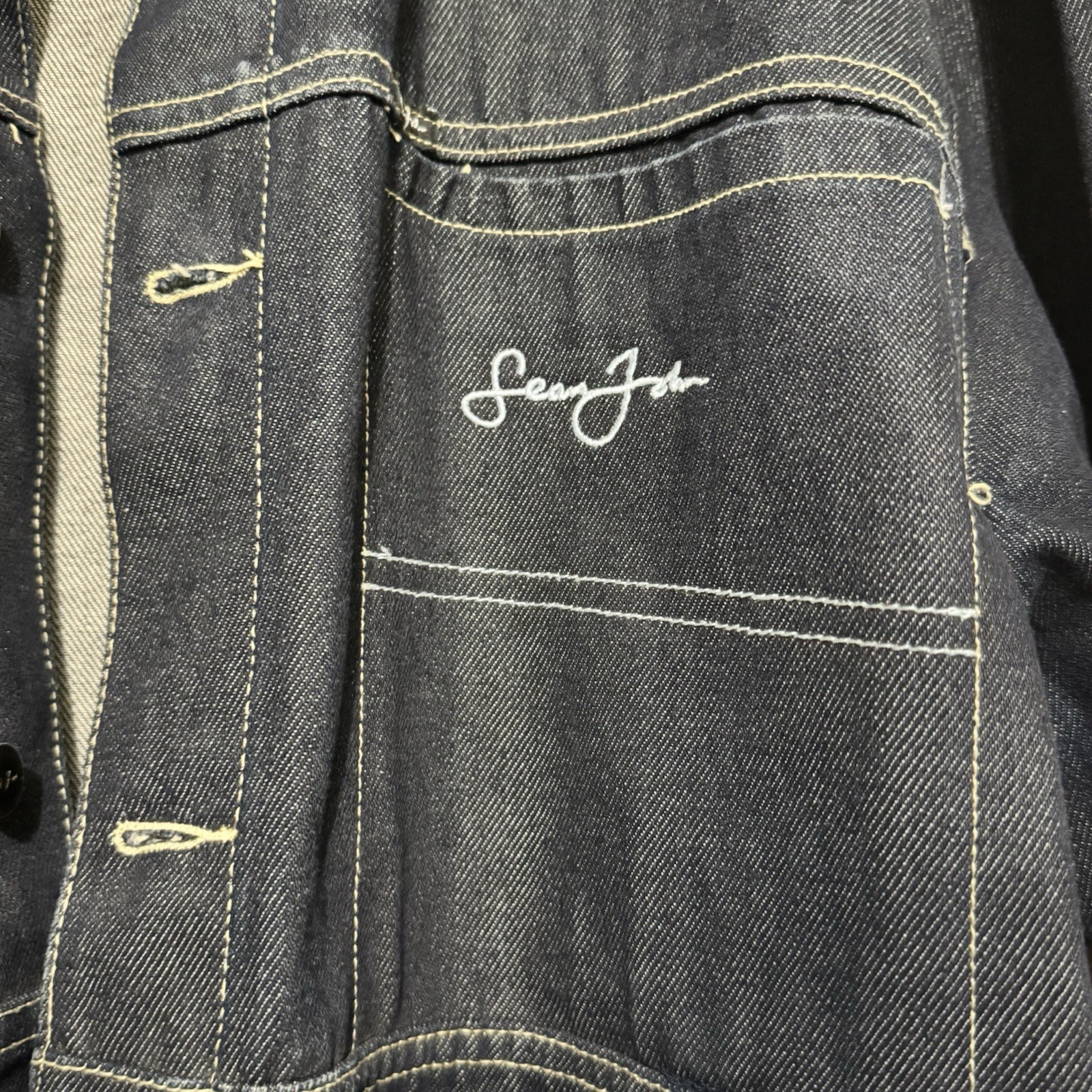 Vintage Sean John Jacket Size XL Dark Wash Denim Chore Hip Hop Street Wear Y2K