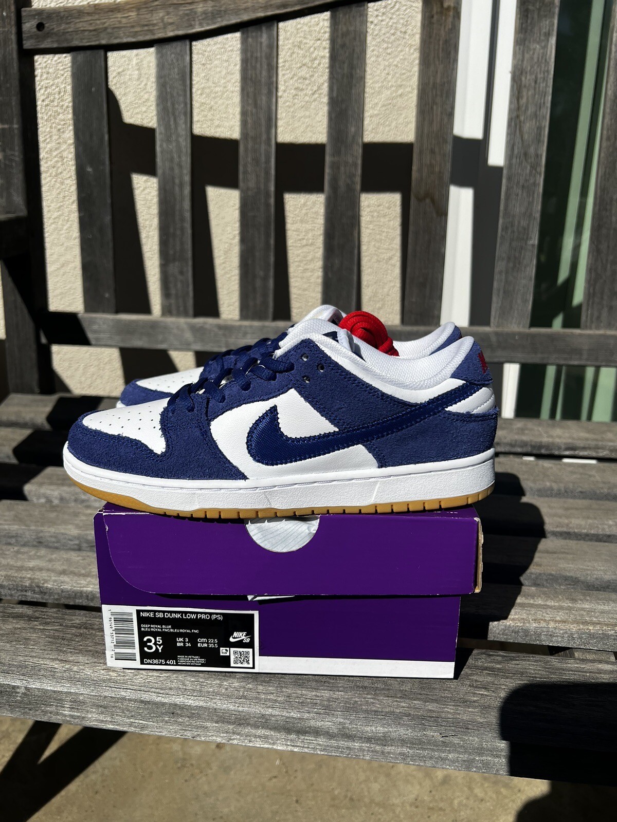 DS Nike Dunk Low SB Los Angeles Dodgers Deep Royal Blue White Gum Red Size 3.5Y