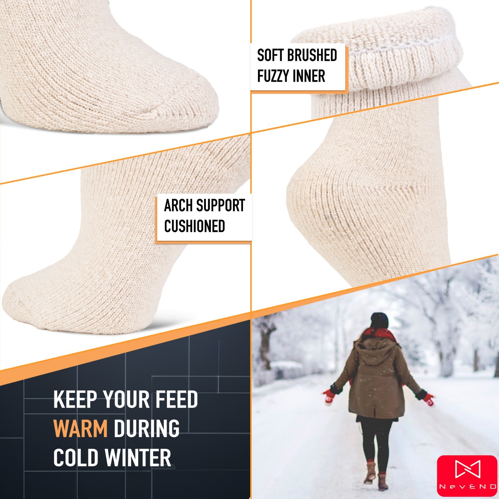 3 Pairs Womens Winter Warm Thermal Lambs Wool Merino Heavy Duty Boot Socks 9-11