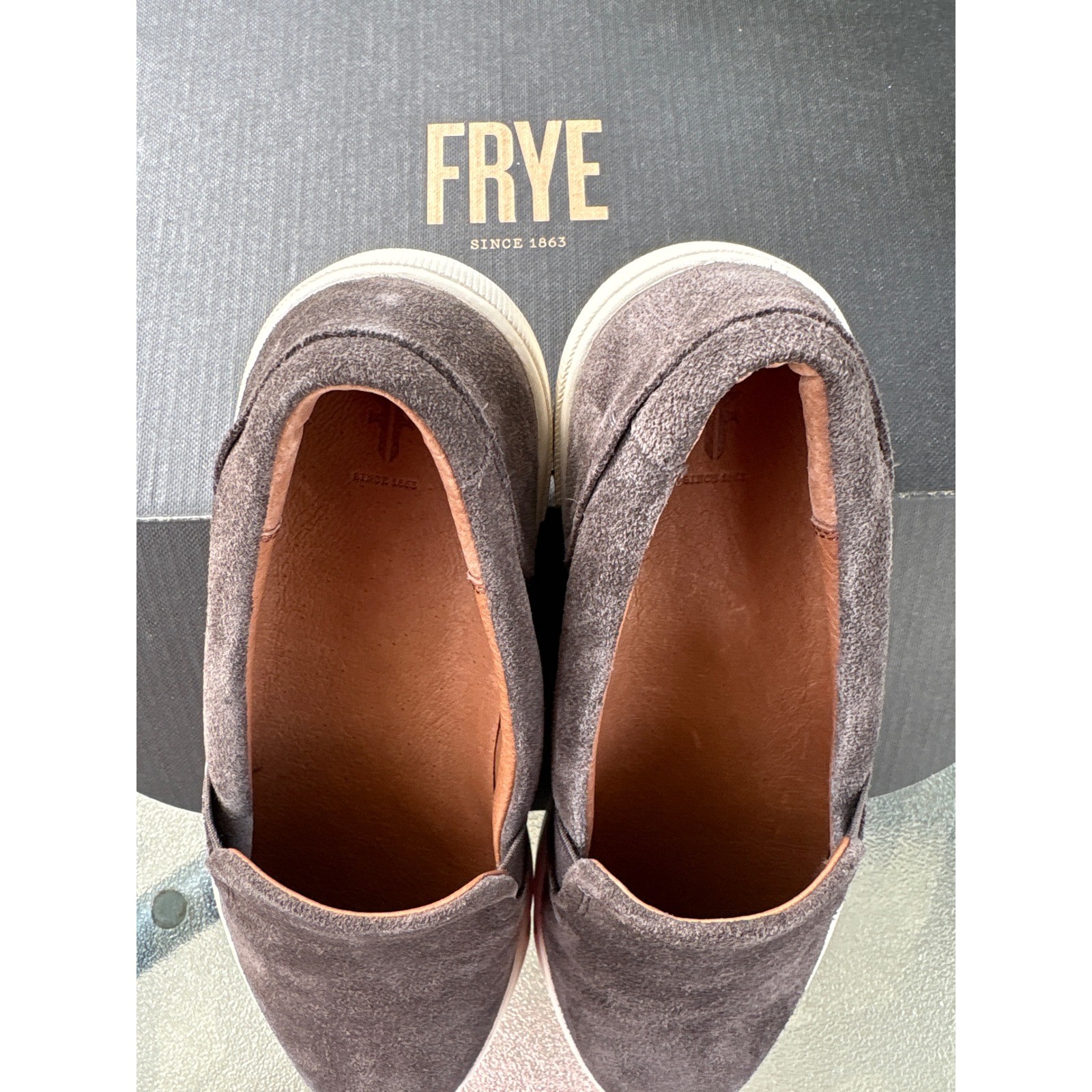 Frye Ivy Slip On Suede Sneakers Grigio Grey Leather Lined Shoes 71171 Womens 8 M