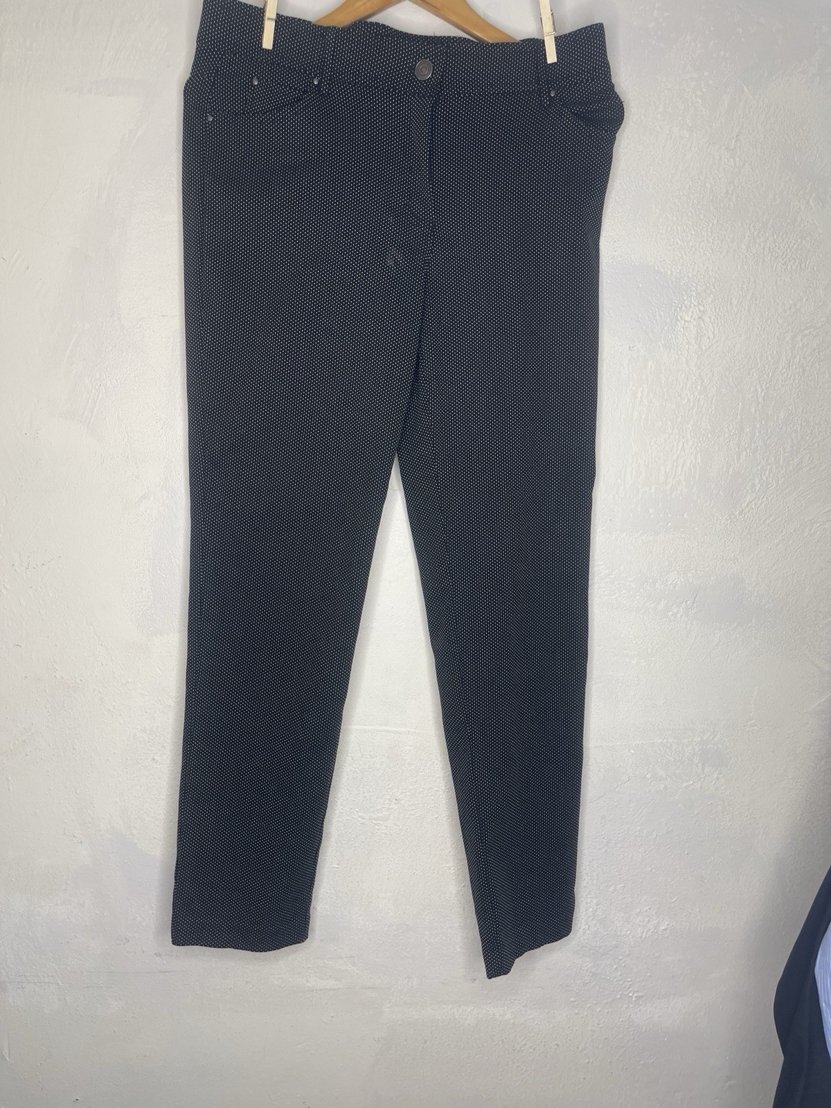 Madison Women’s L Black Polka Dot Pants Casual Pull On Straight Leg Office Caree