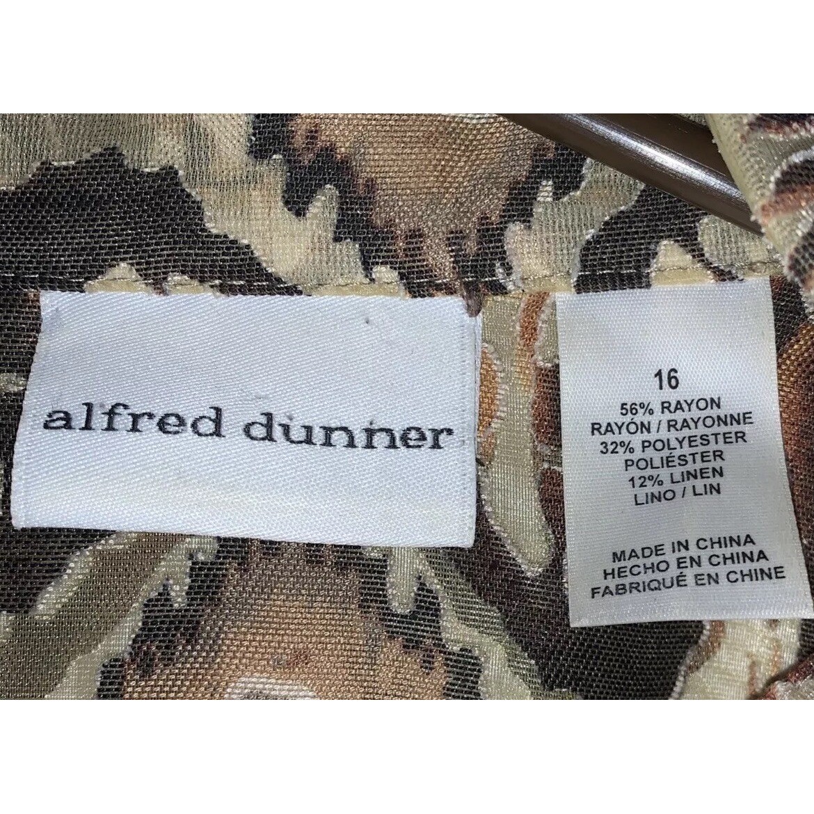 Alfred Dunner Button Up Blouse Women Size 16 Browns Semi Sheer Collared Cheetah