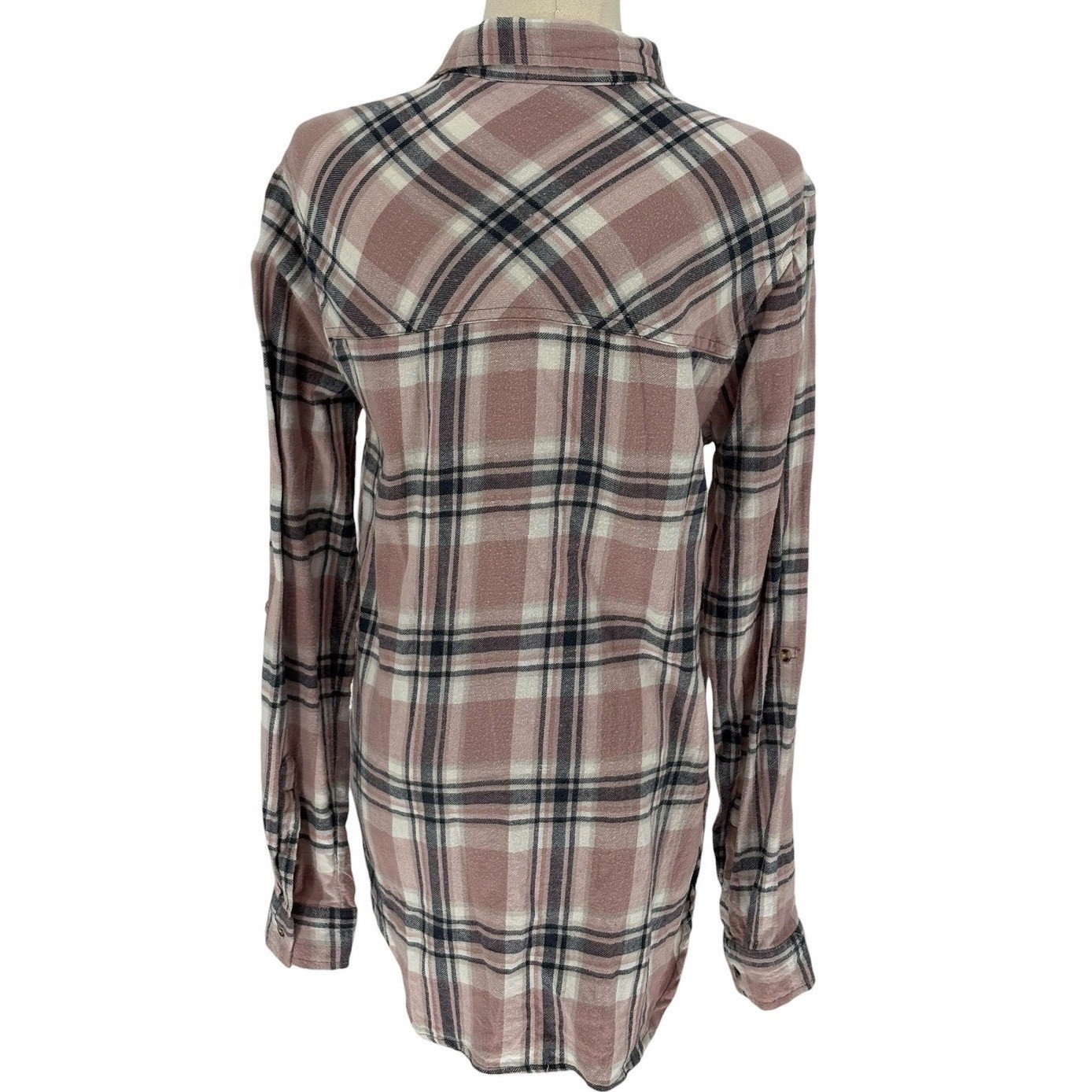 Love Notes Button Down Shirt Mauve Pink Plaid 100% Cotton Large