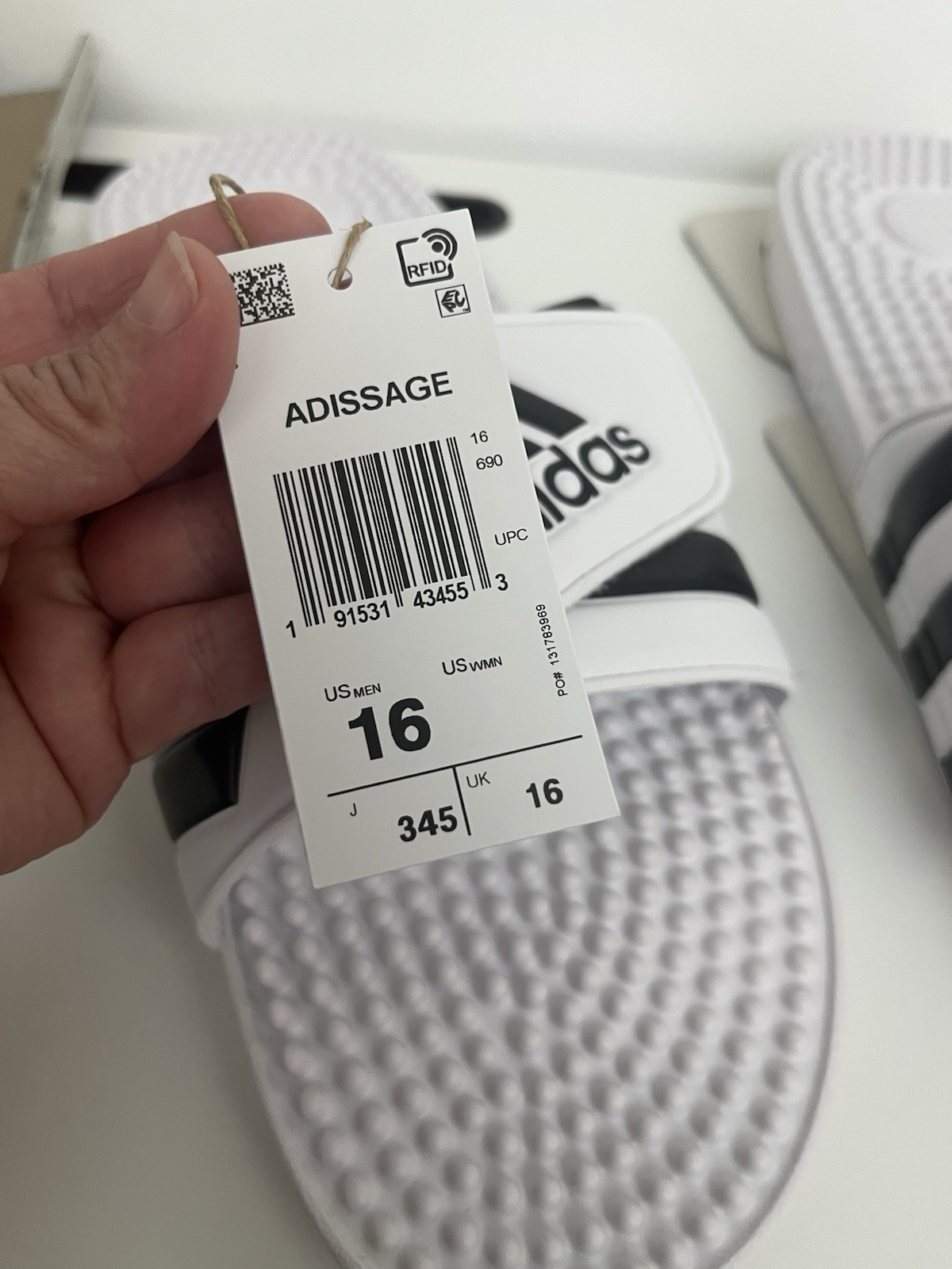 Adidas Adissage Slides Men Size 16 Hook Loop Closure White/Black