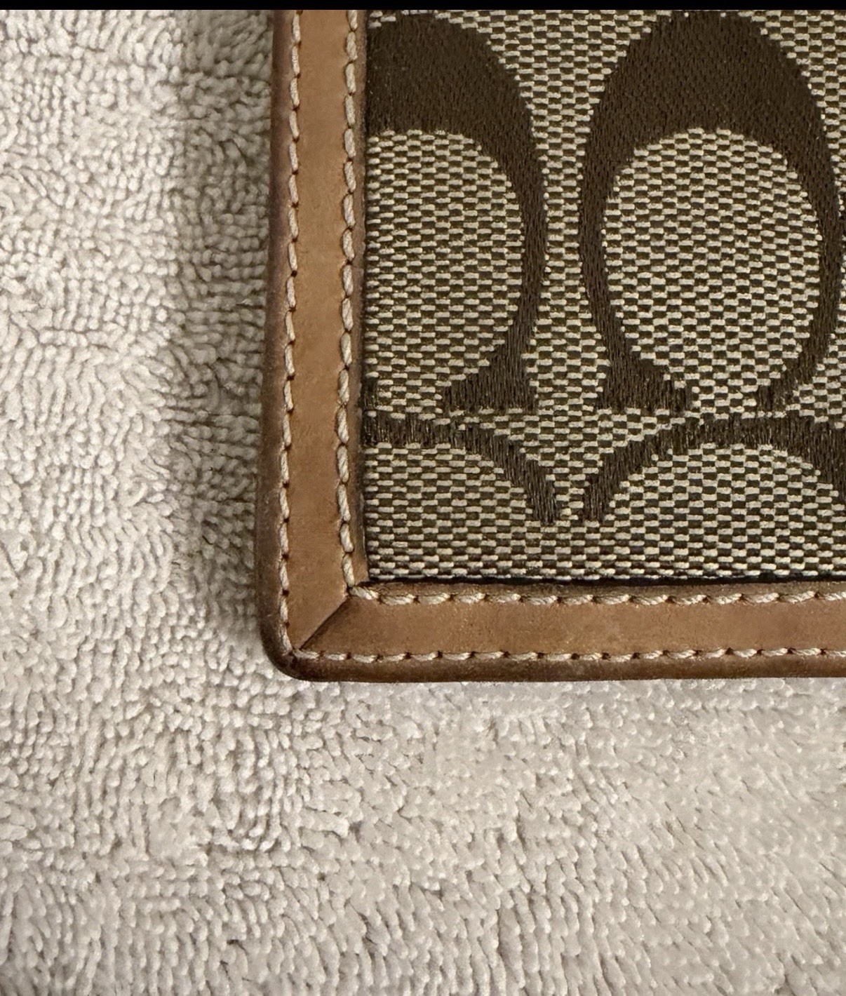 Coach Checkbook Wallet Beige Canvas Leather Trim Signature Long Wallet Fair Cond