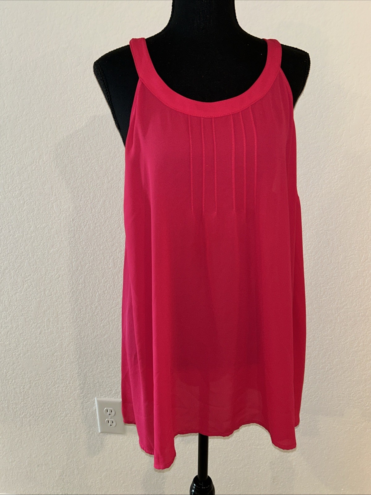 NWT Torrid 2 Tank Top Goddess Neck Pleated Georgette Watermelon Red Chiffon