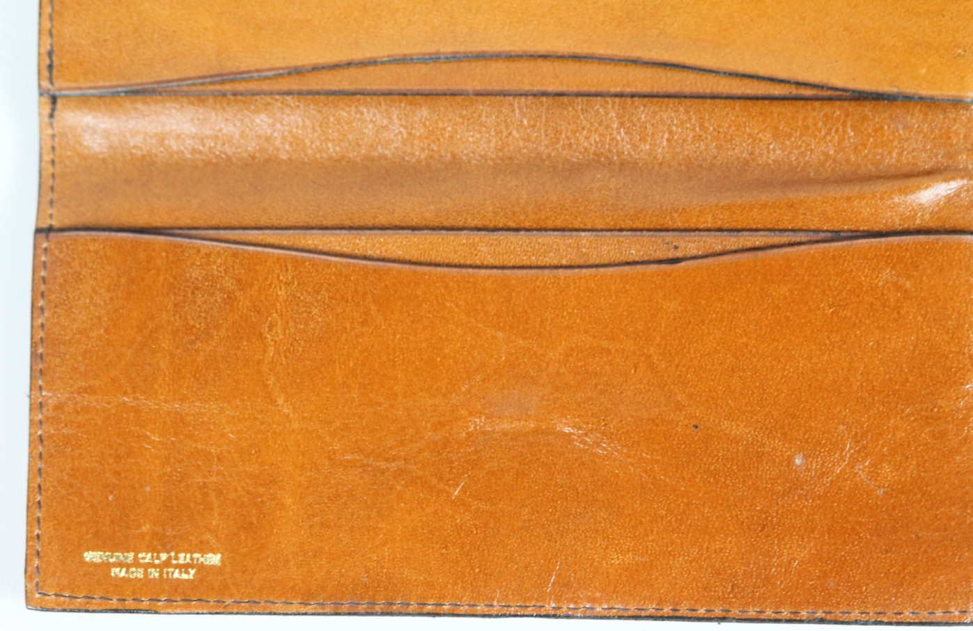 Vtg ITALY Beige Calf Leather Bifold Wallet Checkbook Organizer w/ Gold Horsebit