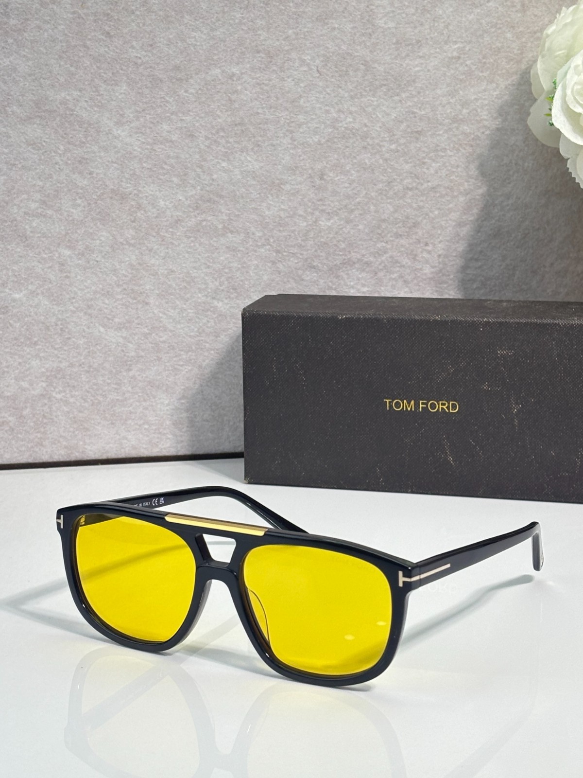 Tom Ford TF1338 Sunglasses Black Frame Yellow Lenses Made In Italy